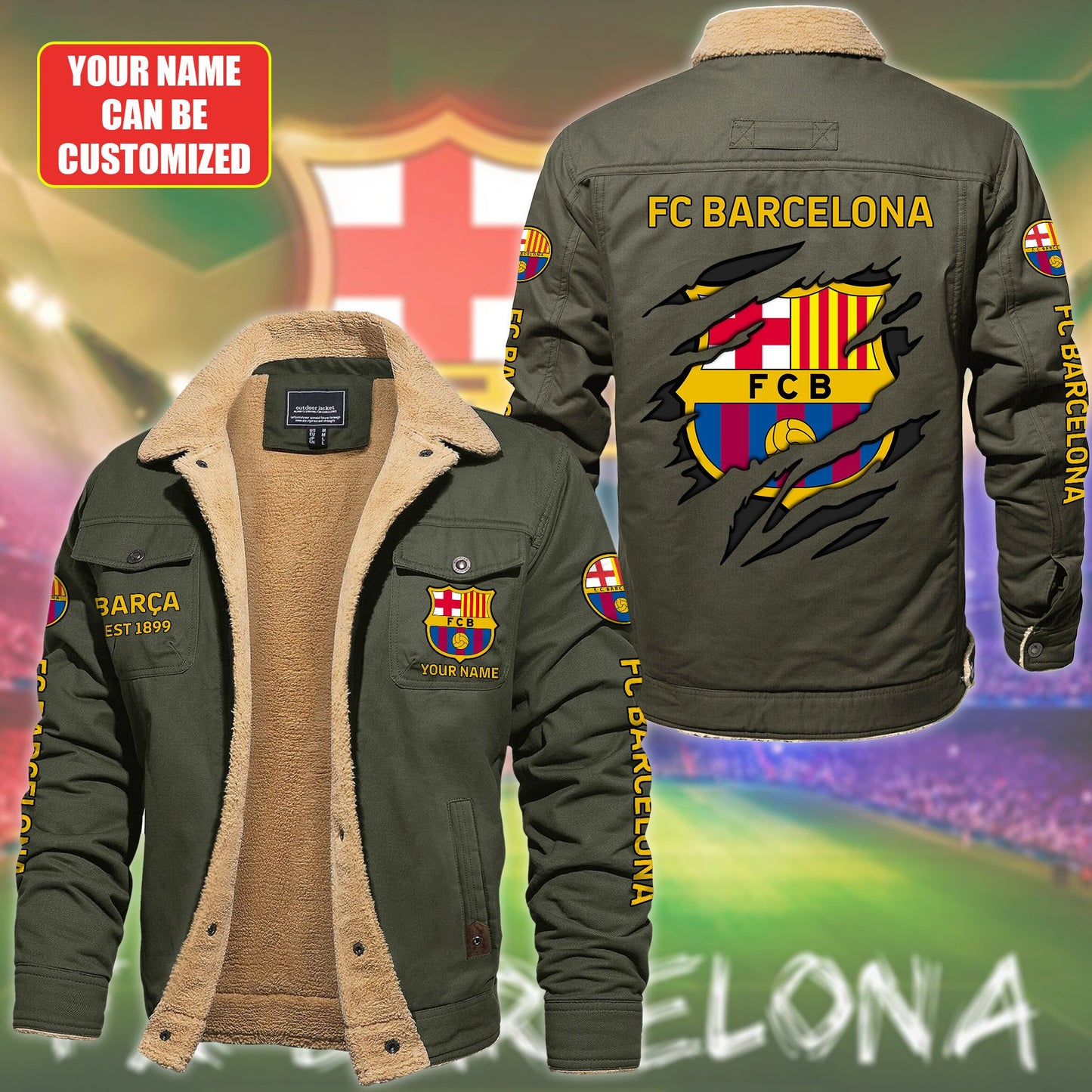 Personalized Barca Fleece Thermal Cotton Jacket