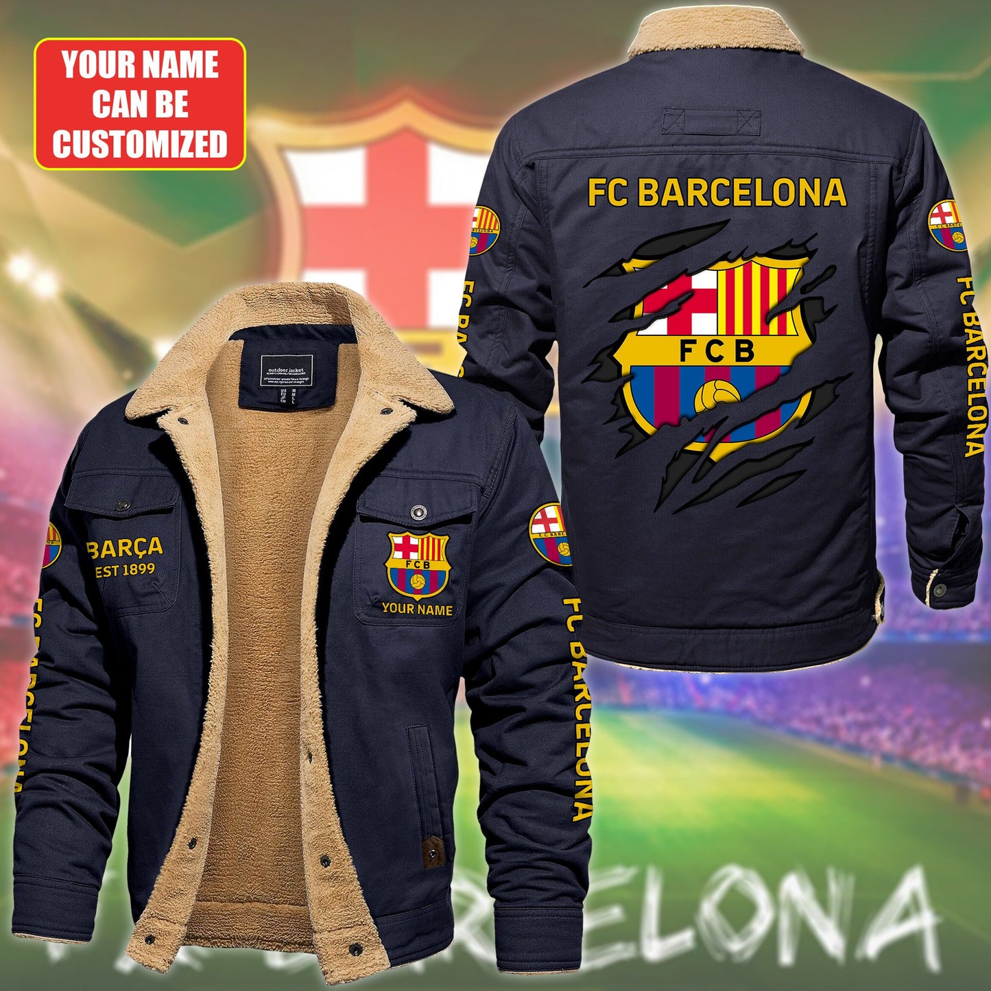 Personalized Barca Fleece Thermal Cotton Jacket
