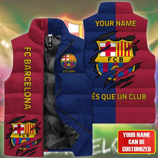 Personalized Barca FC Sport Sleeveless Windproof Puffer Jacket 3D