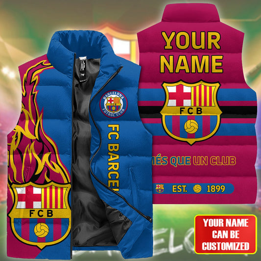 Personalized Barca FC Sport Sleeveless Windproof Puffer Jacket 3D V2
