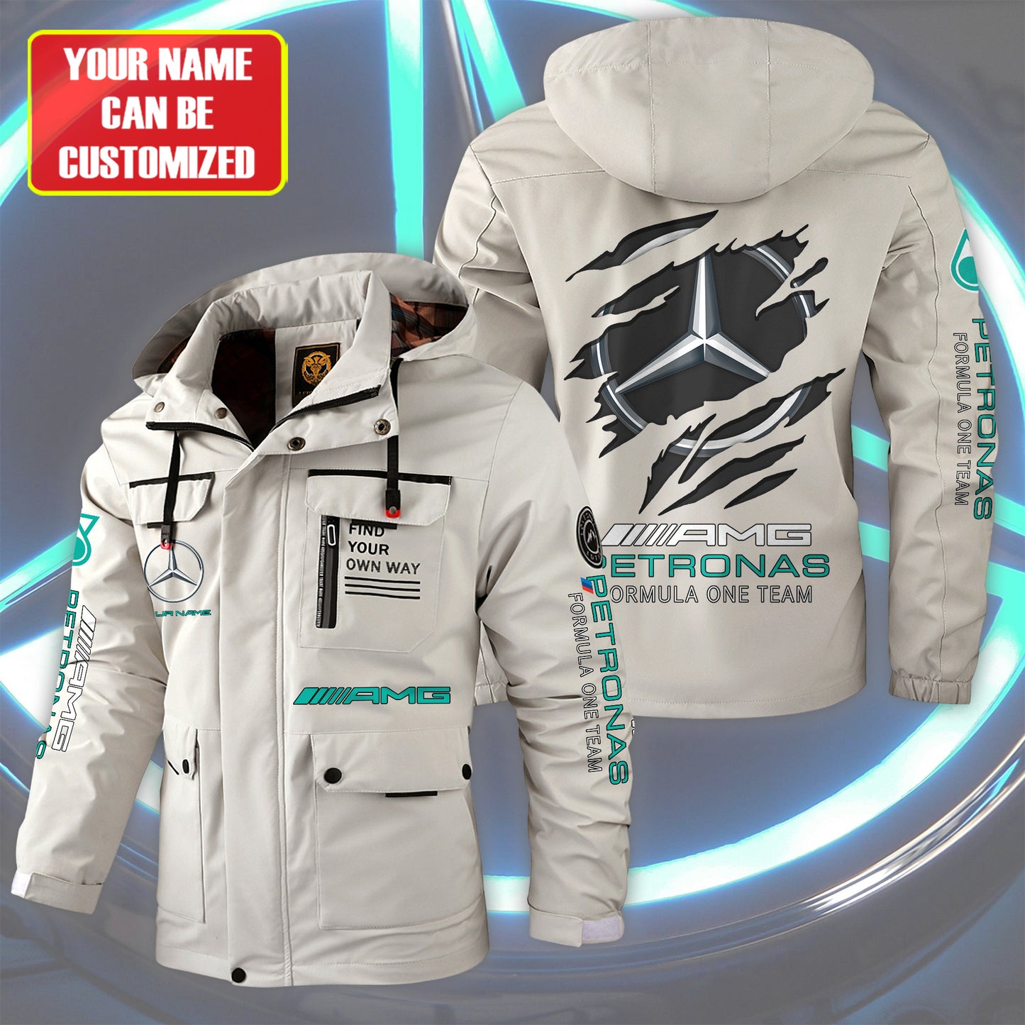 Personalized Merc AMG Petronas Windbreaker Hooded Jacket Q181002