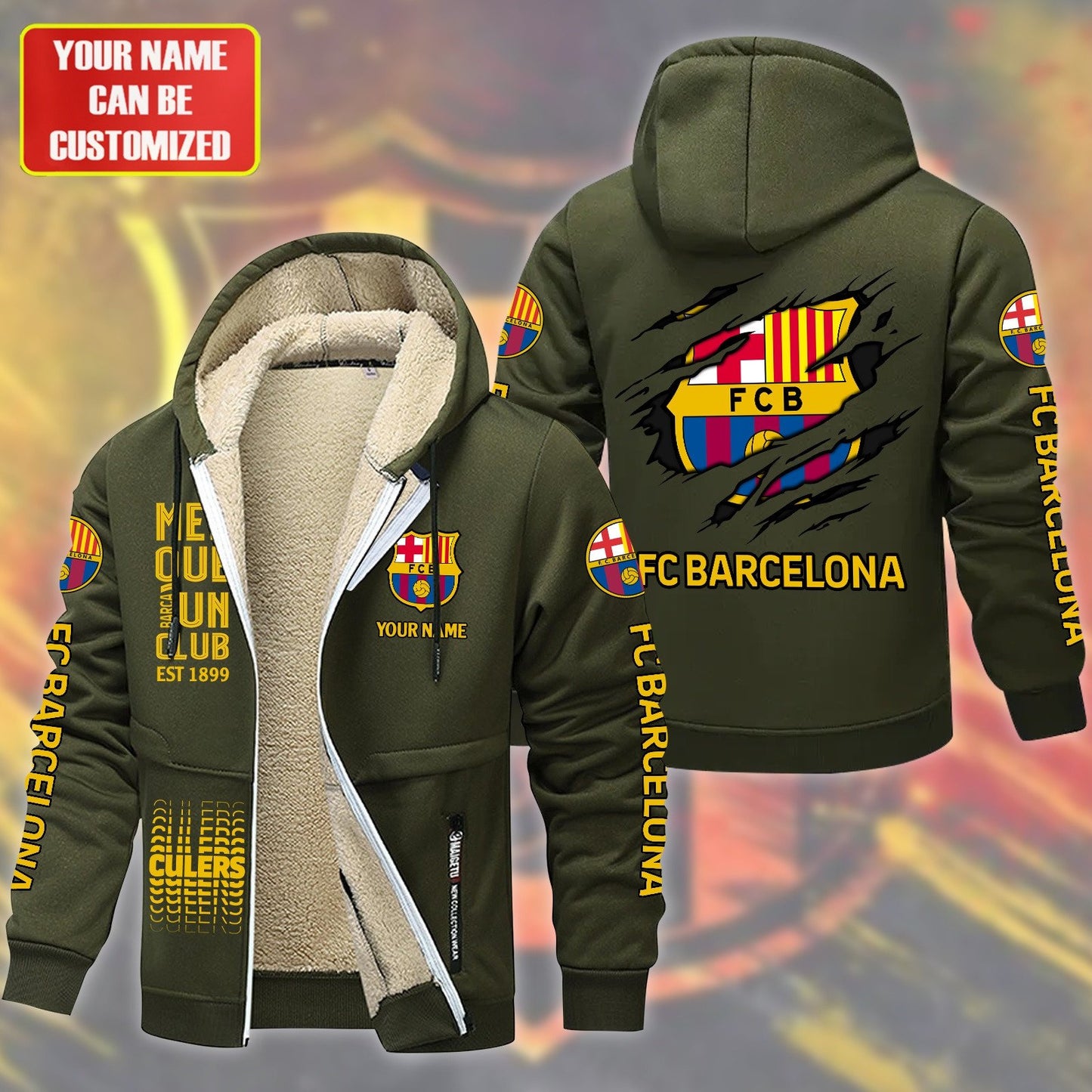 Personalized Barca FC Fleece 3D Unisex Hooded Jacket