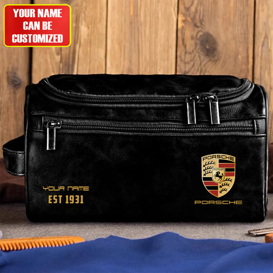 Personalized Pors Vintage Leather Toiletry Bag