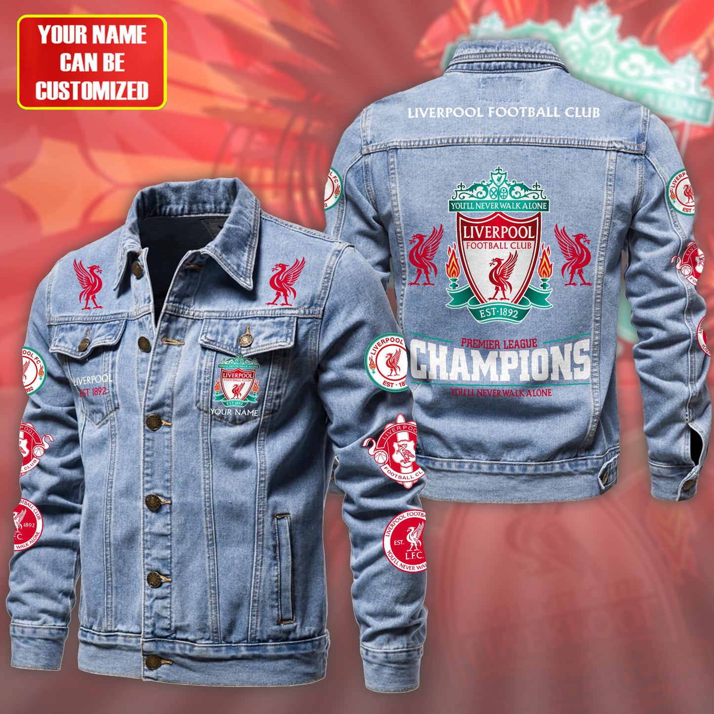 Personalized Lvp Champions Denim Casual Jacket , Cotton Jeans Jackets
