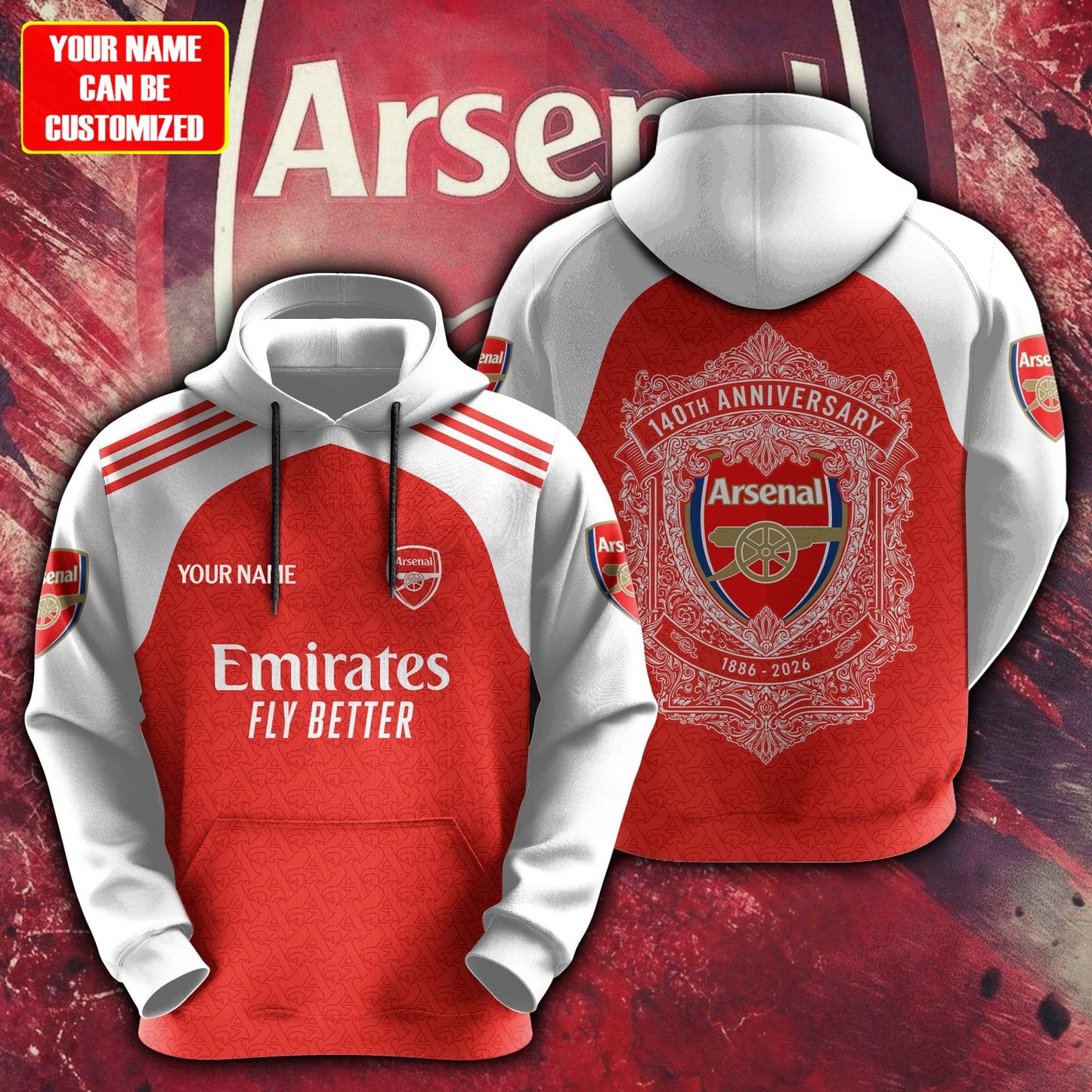 Personalized Arsenal 140 Years Aniversary 3D Full Printing Set , Arsenal Shirt , Zipper Polo, Hoodie , Short , Polo ,hawaii
