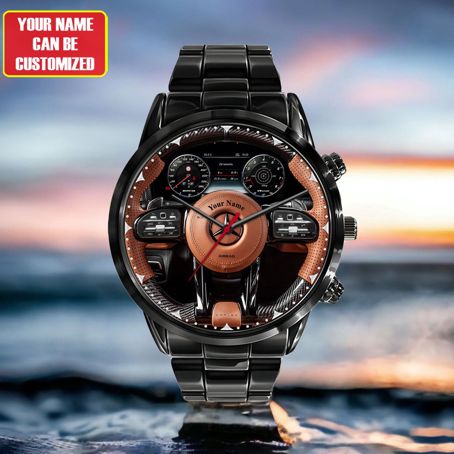 Personalized Mercedes Wooden Interior Stainless Steel Watch