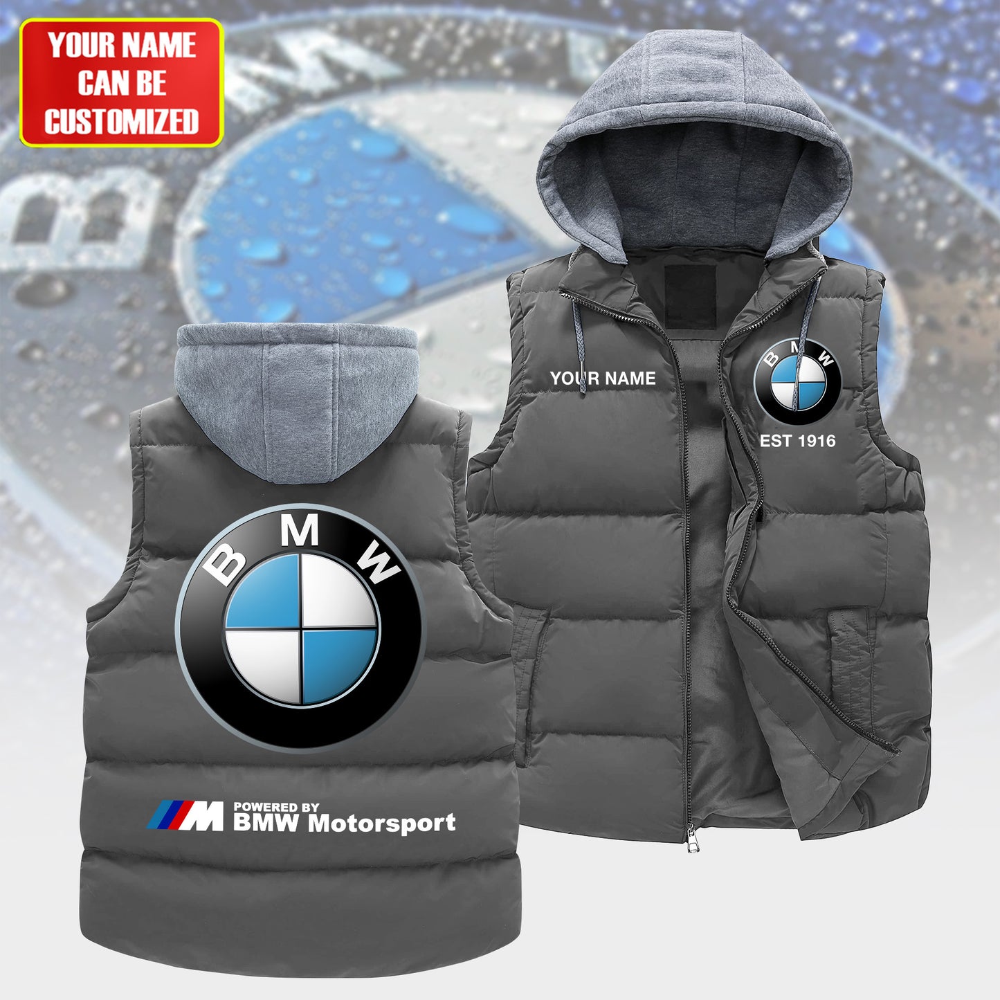 Personalized BW Motorsport Sleeveless Puffer Jacket With Hood
