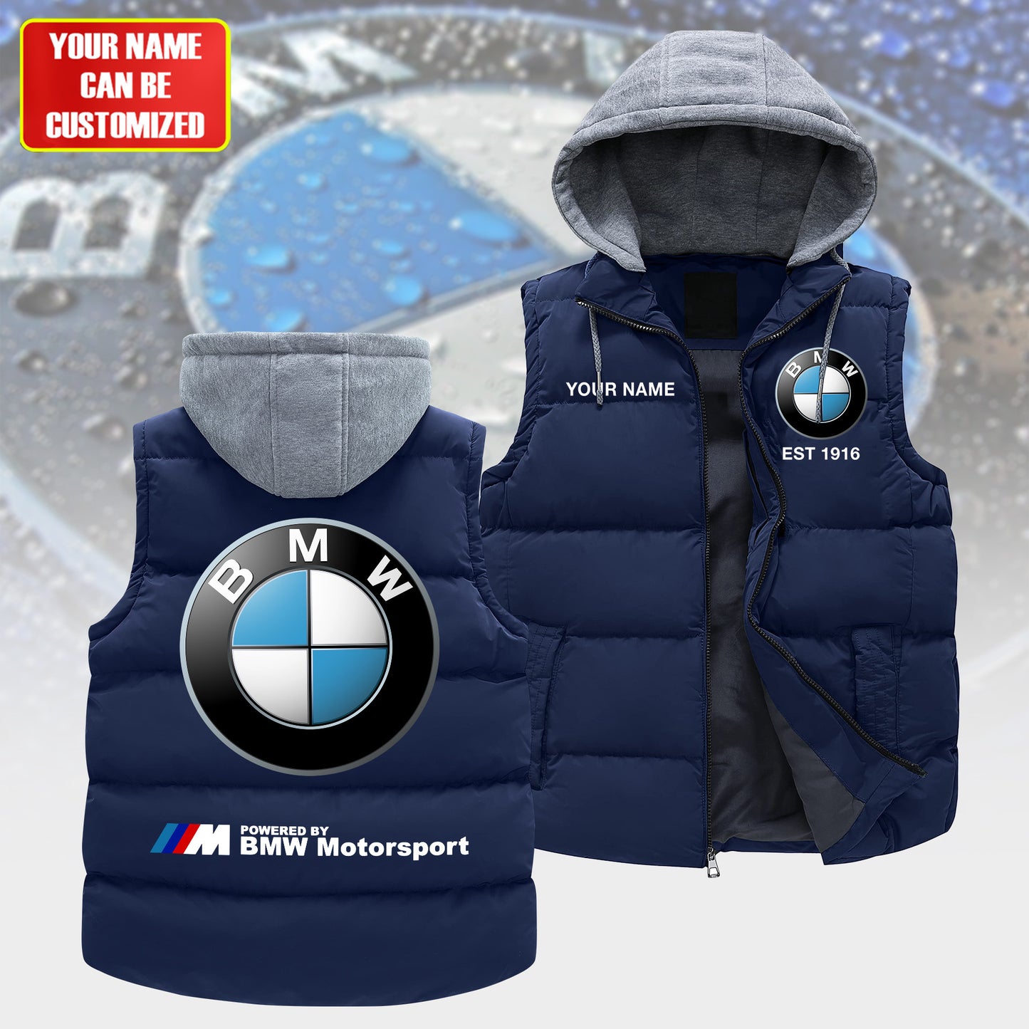 Personalized BW Motorsport Sleeveless Puffer Jacket With Hood
