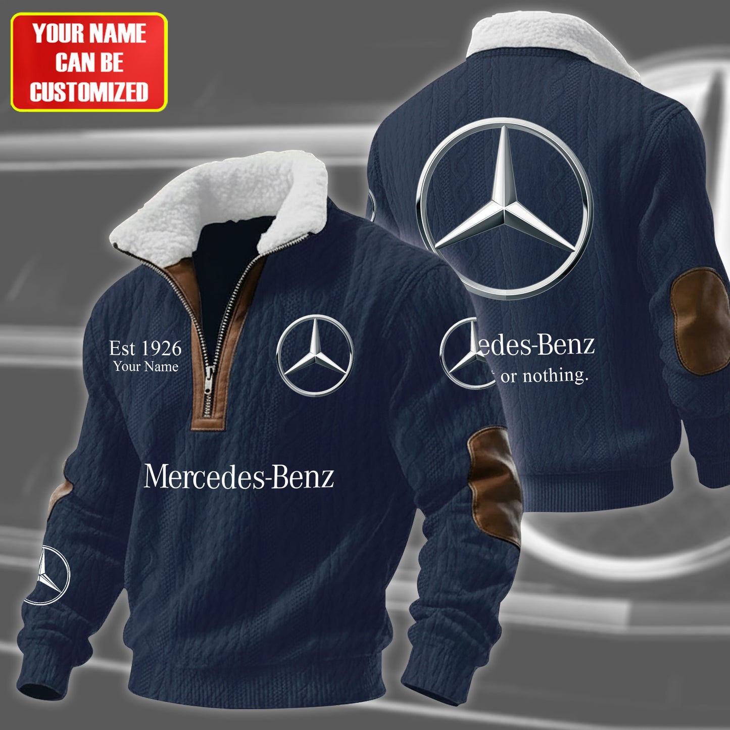 Personalized Merc Zip-Up Fur Collar Sweatshirt