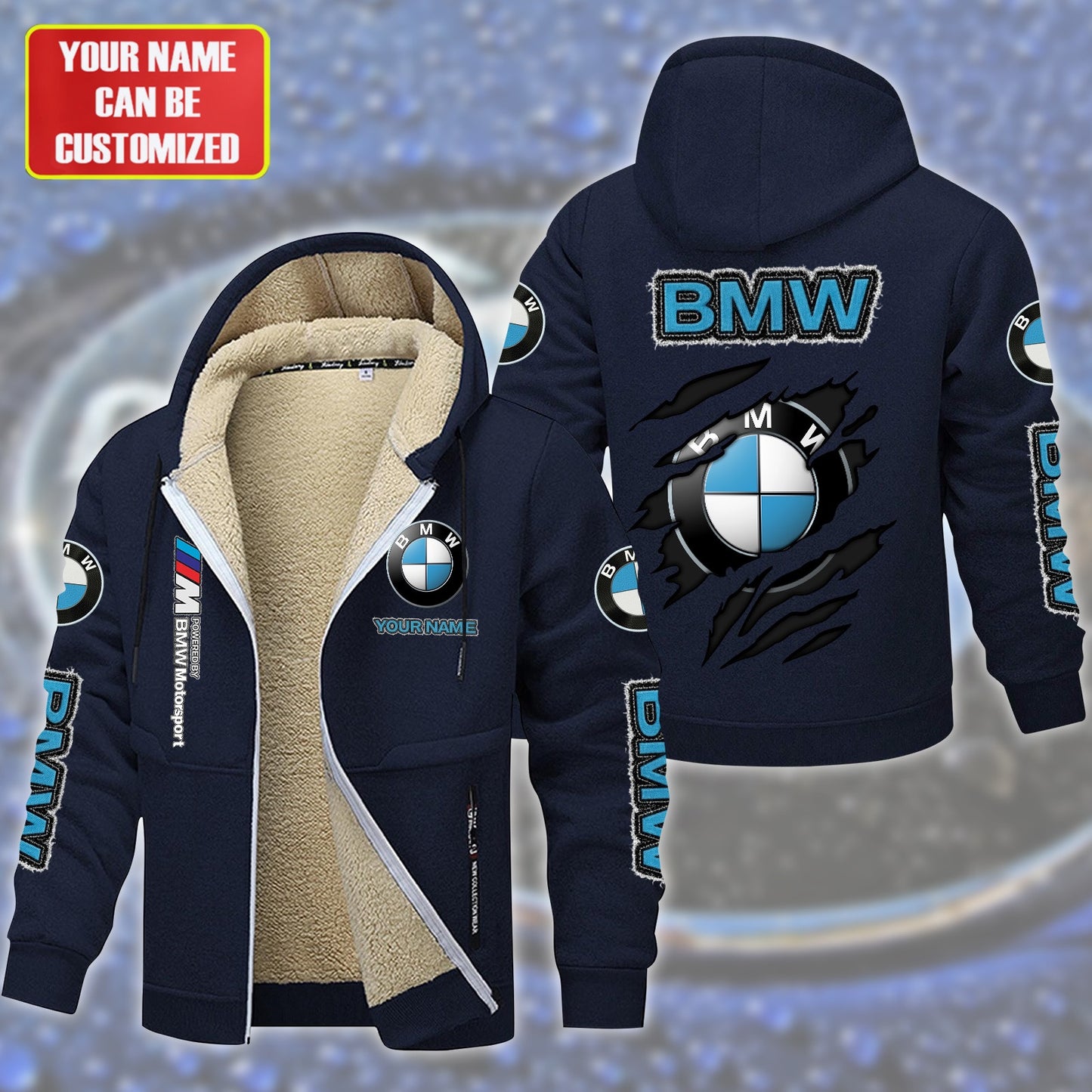 Personalized BW Fleece 3D Unisex Hooded Jacket