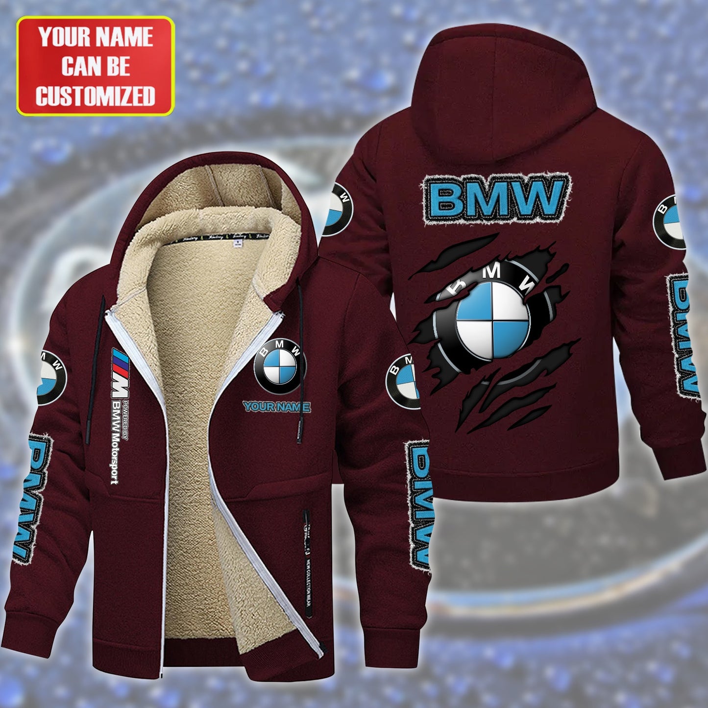 Personalized BW Fleece 3D Unisex Hooded Jacket