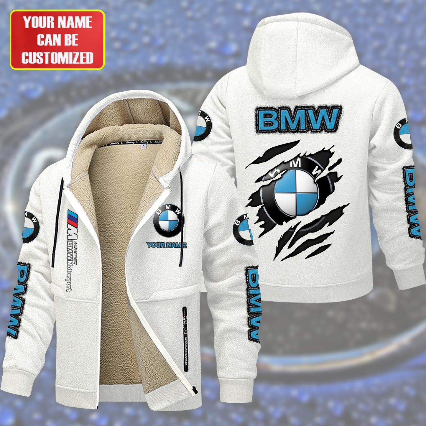 Personalized BW Fleece 3D Unisex Hooded Jacket