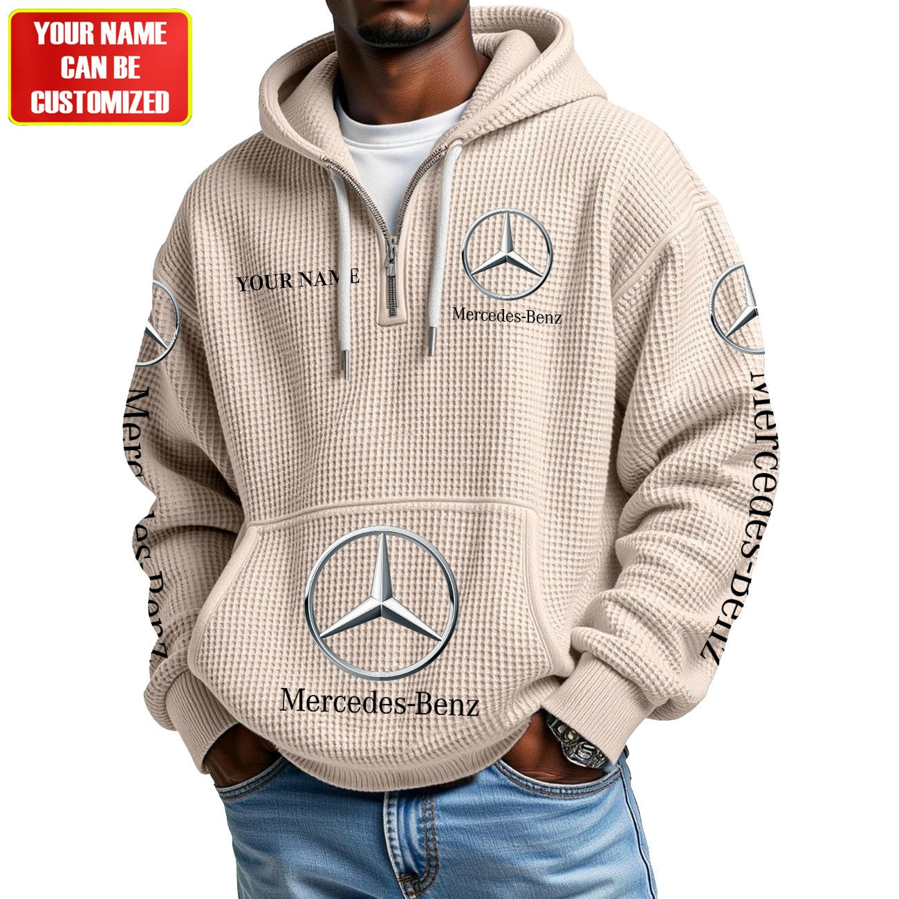 Personalized Merc Zip Checkered Fabric Hoodie Shirt