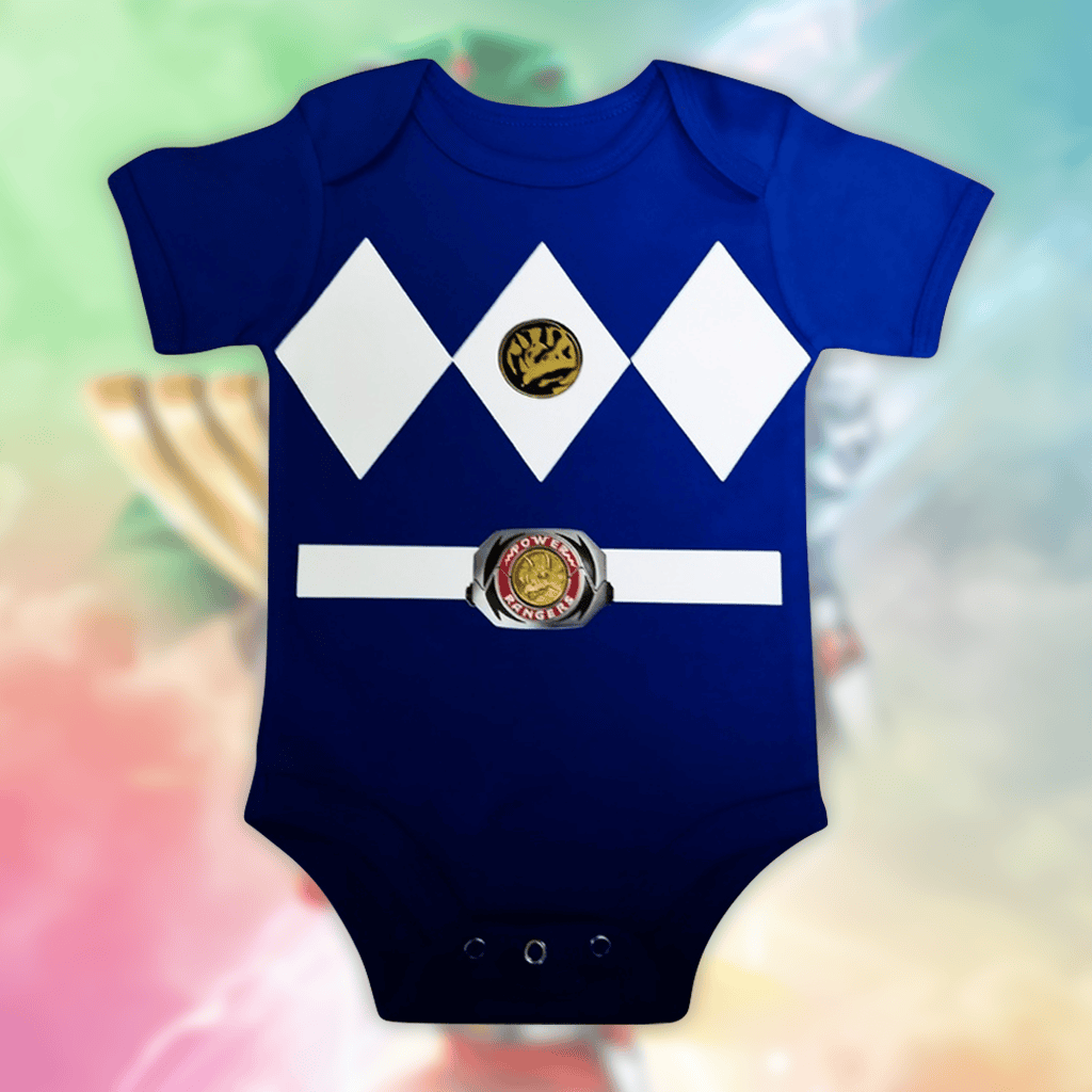 Customized Blue Ranger Power Rangers Jersey , Baby Rib Bodysuit Sizes