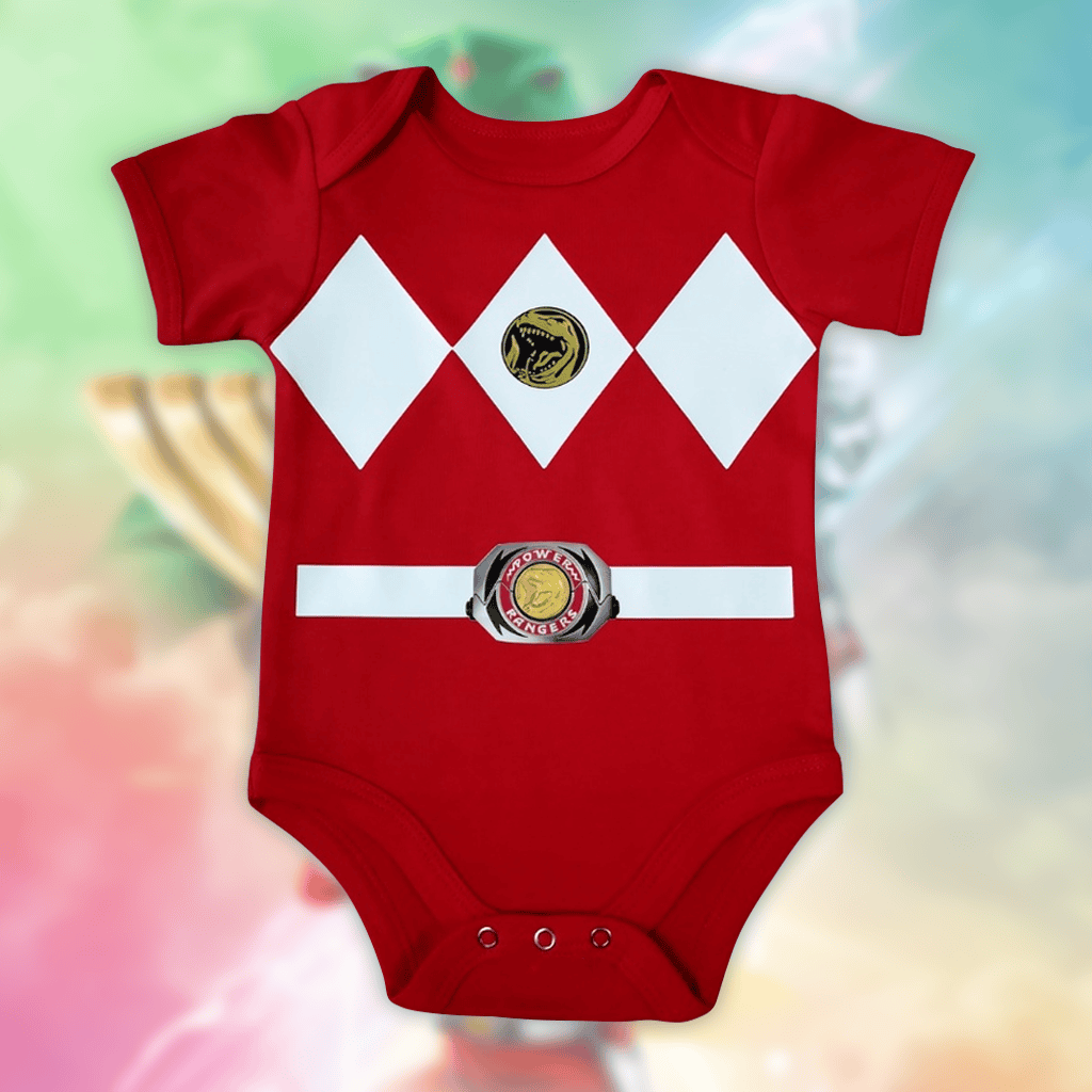 Customized Red Ranger Power Rangers Jersey , Baby Rib Bodysuit Sizes