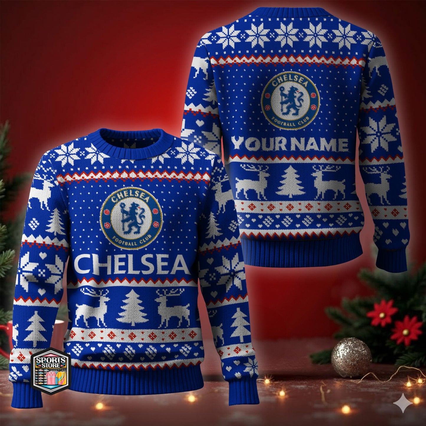 Personalized Chelsea Sport Ugly Christmas Sweater , Unisex Wool Sweater