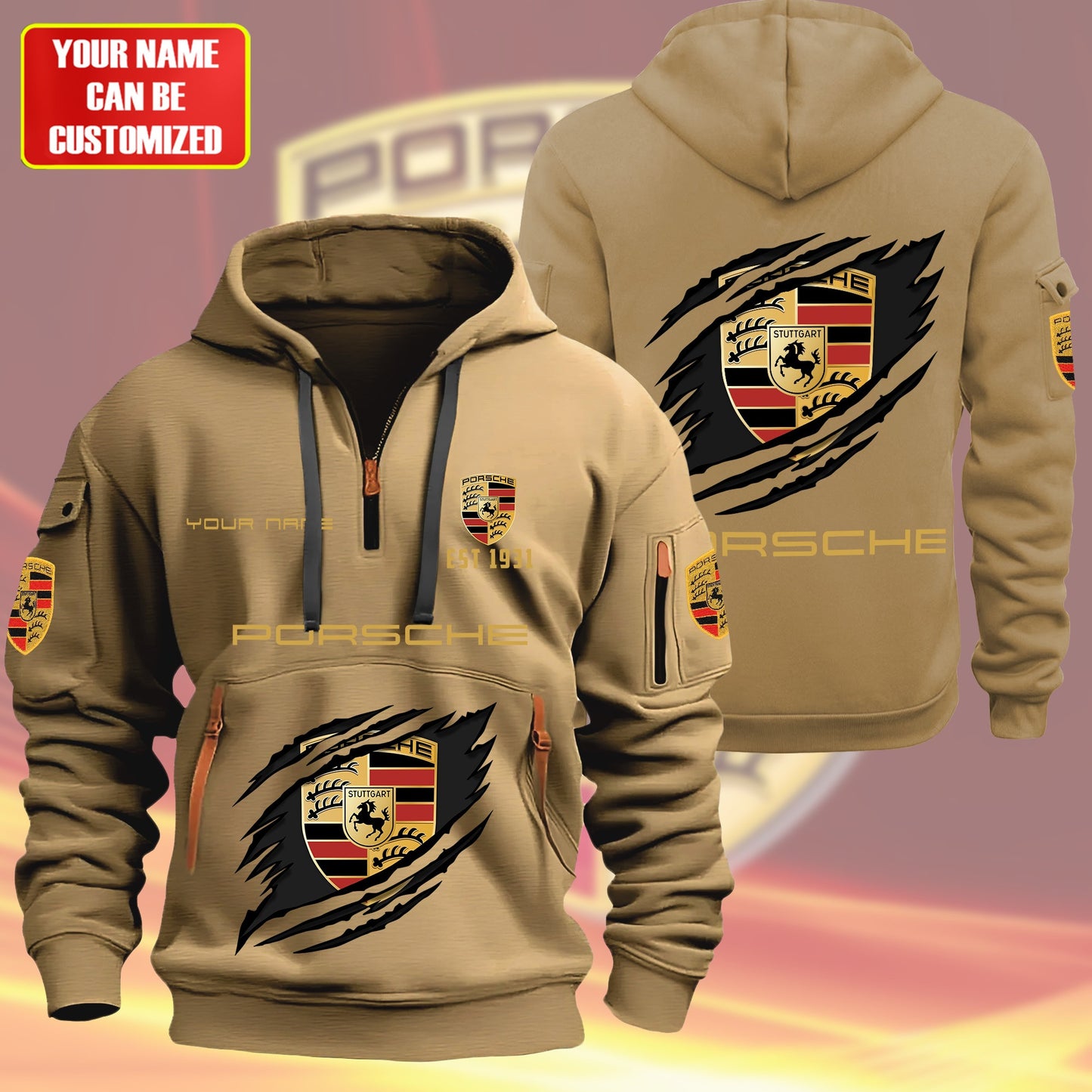 Personalized Pors Zip-Hoodie Cotton Jacket Q151102