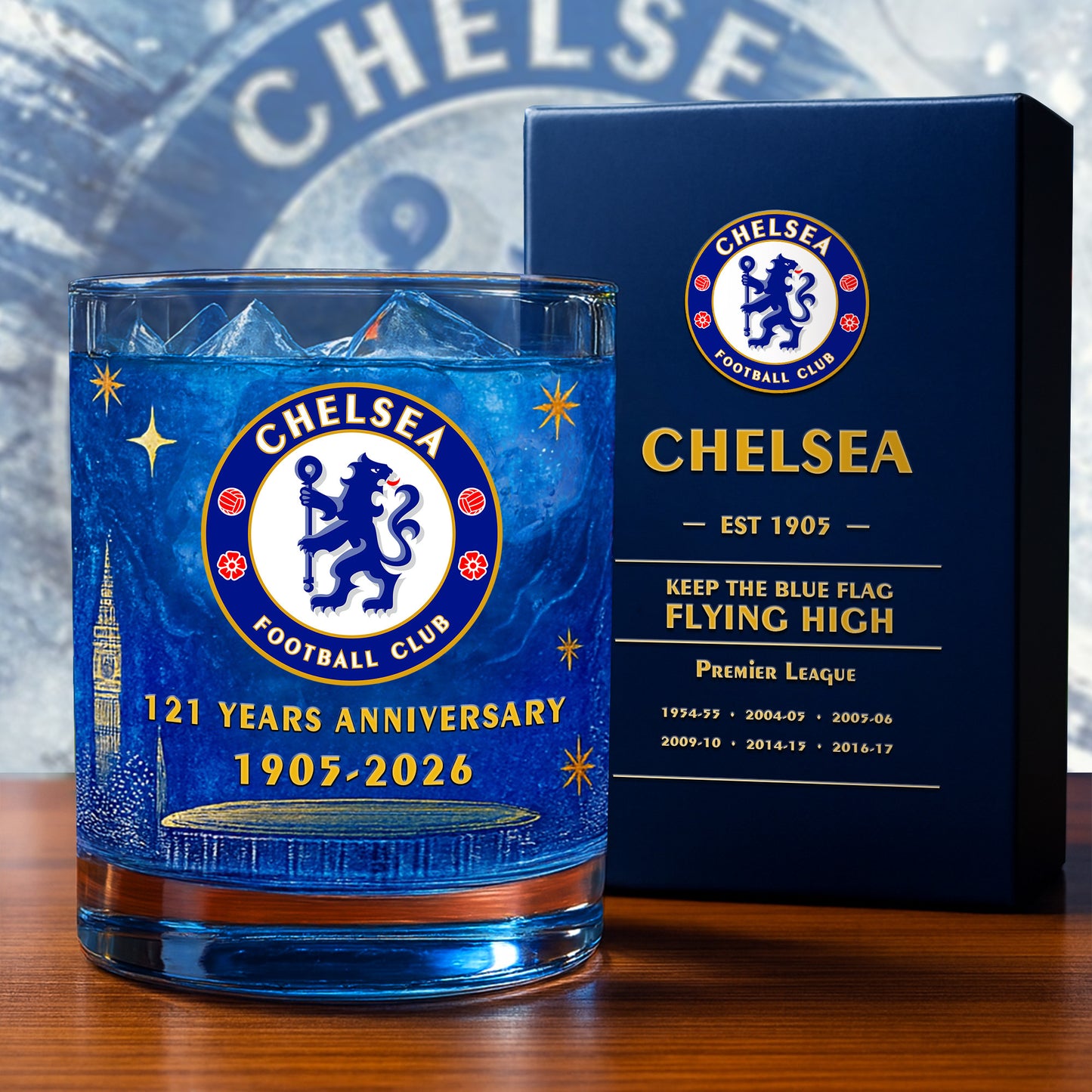 Personalized Chelsea 121 Years Anniversary Whisky , Chelsea Whiskey Glass