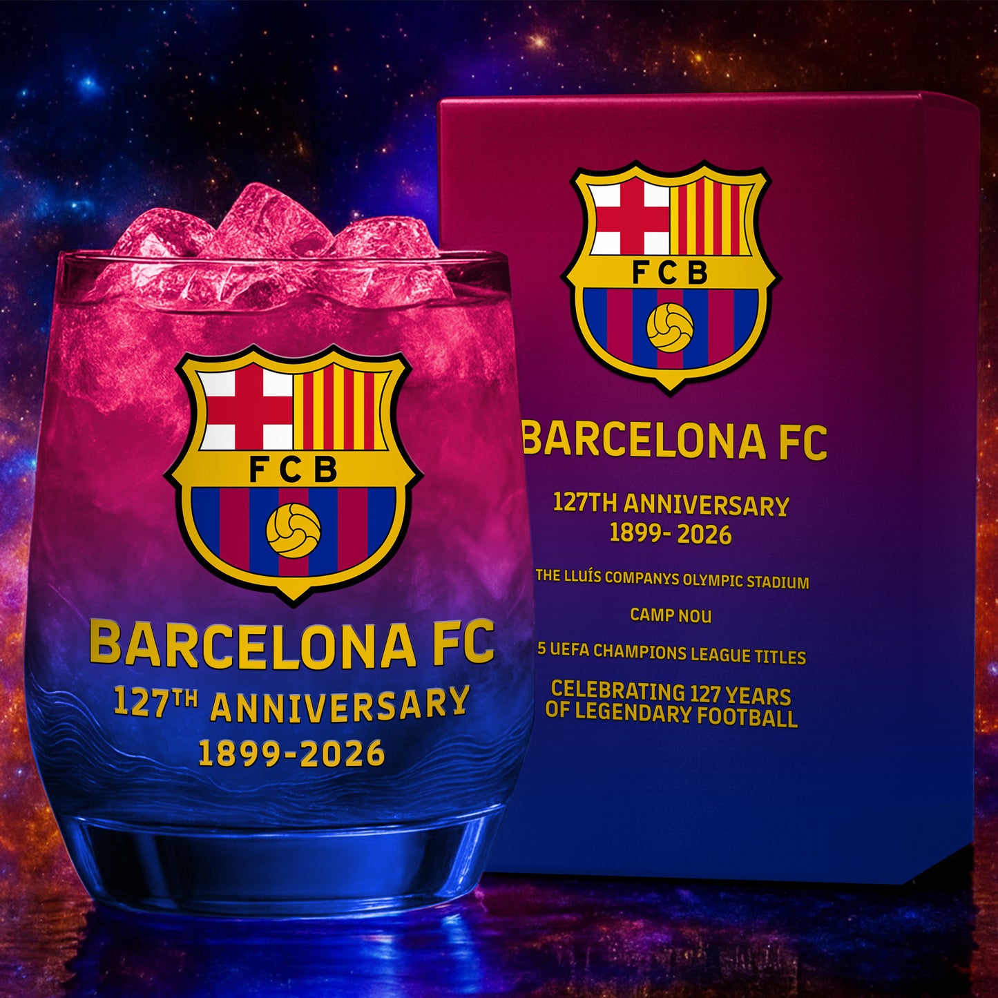 Personalized Barca FC 127 Years Anniversary Whisky , Barca Whiskey Glass V2