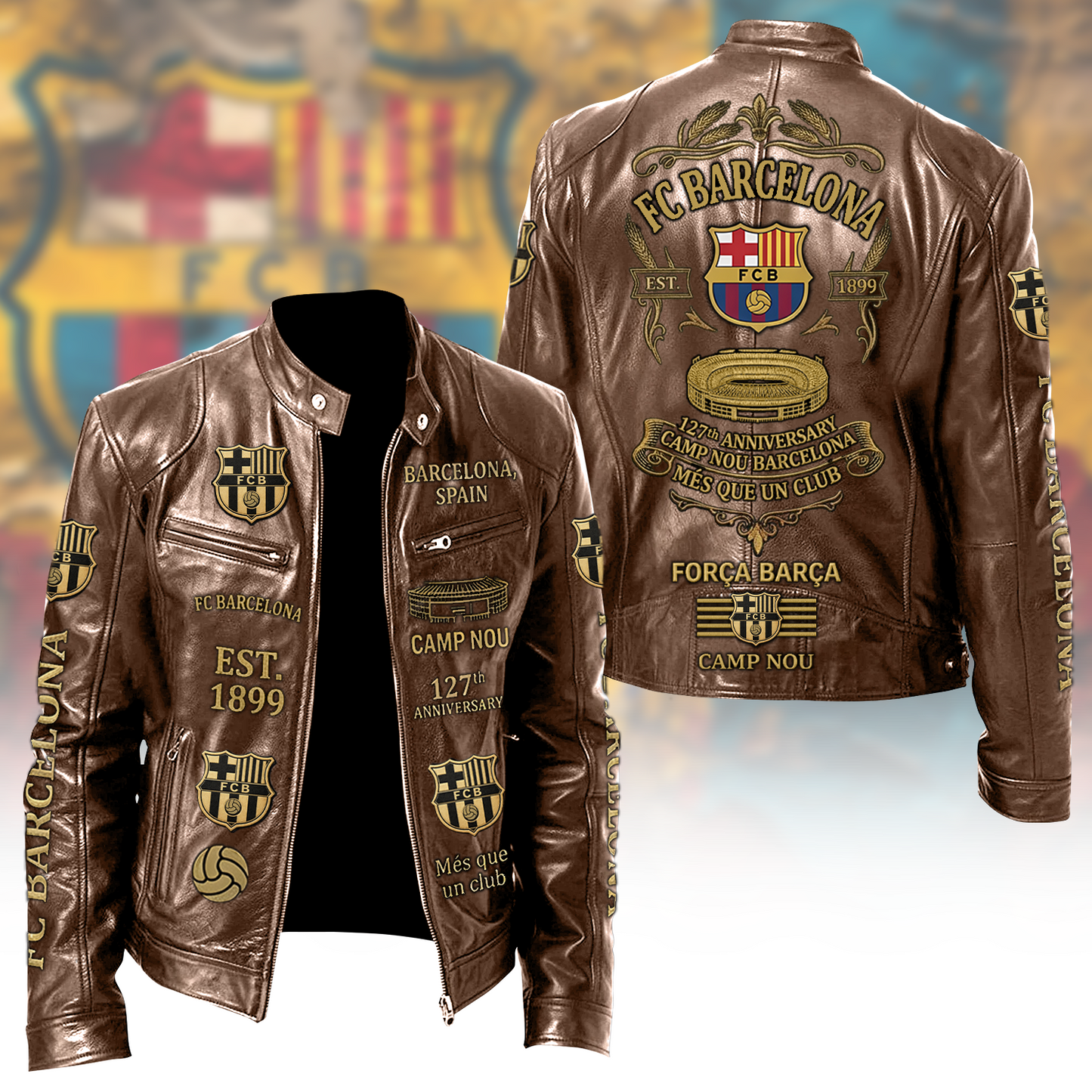 Barca FC 127th Anniversary Vintage Collar Leather Jacket (1899-2026)