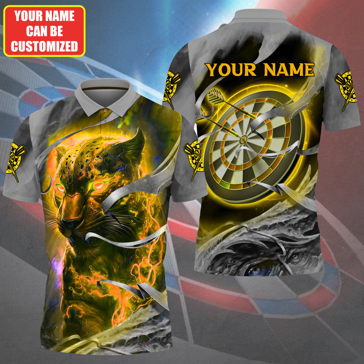 Dartboard Yellow Panther Personalized Name 3D Shirt For Darts Player S070701