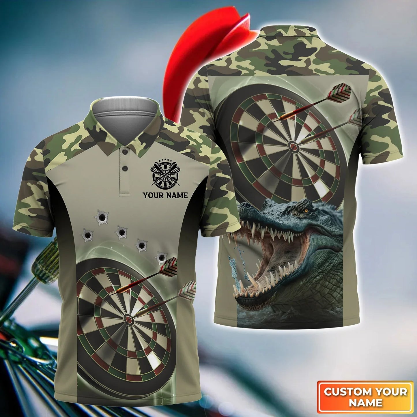 Camo Crocodile Dartboard Personalized Name 3D Shirt For Dart Team Player S070709