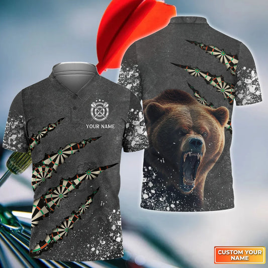 Darts Bear Scratch Personalized Name 3D Shirt For Darts Player S250811