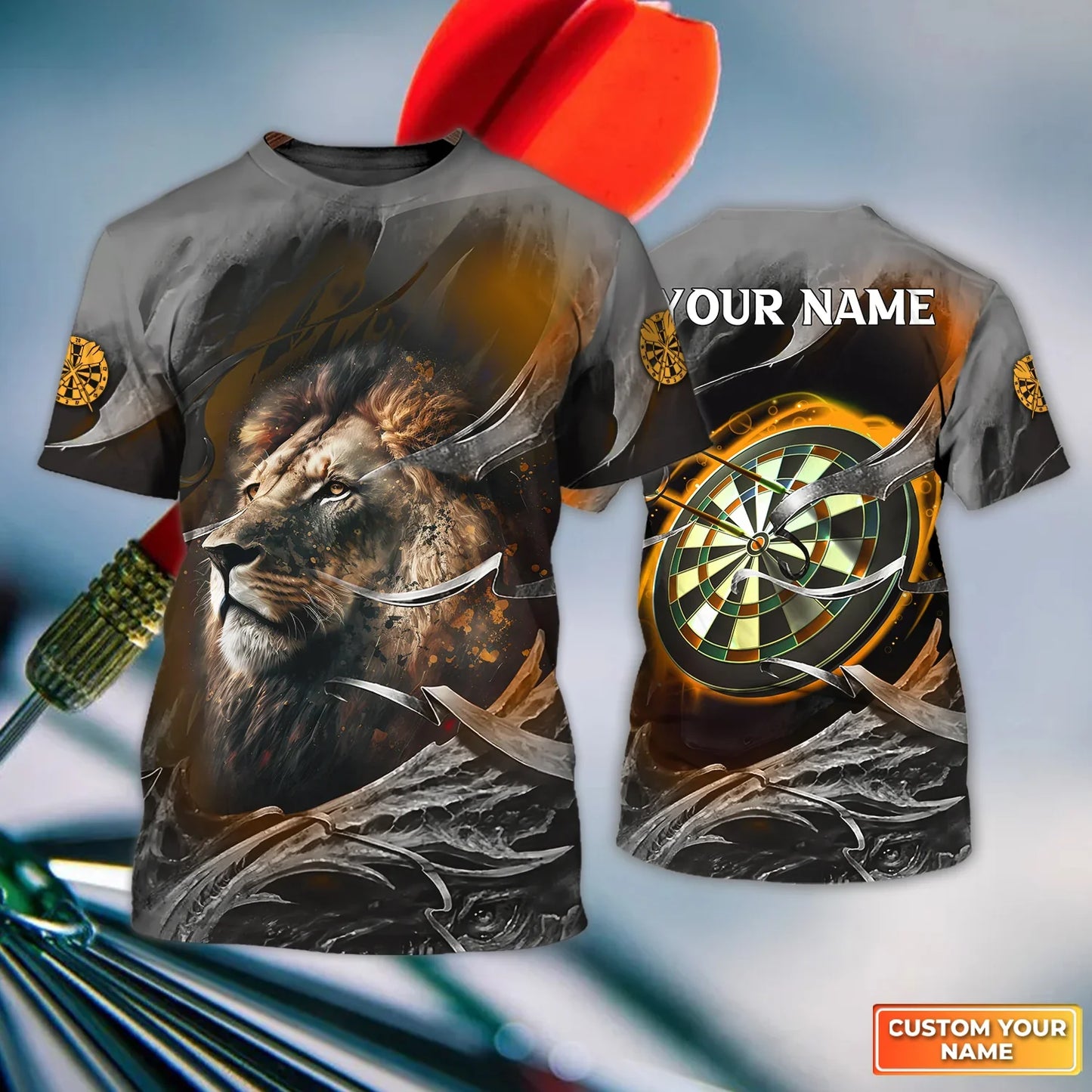 Dartboard Lion S2 Personalized Name 3D Shirt For Darts Player