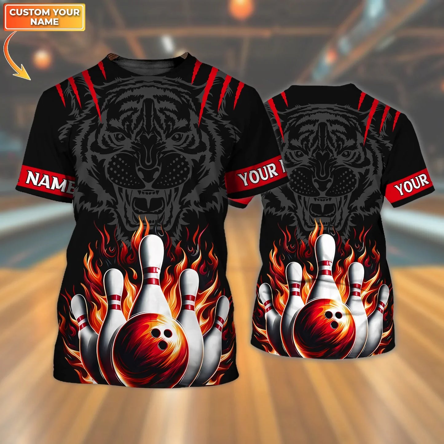 Bowling Tiger Personalized Name & Team Name 3D Shirts Gift For Bowler