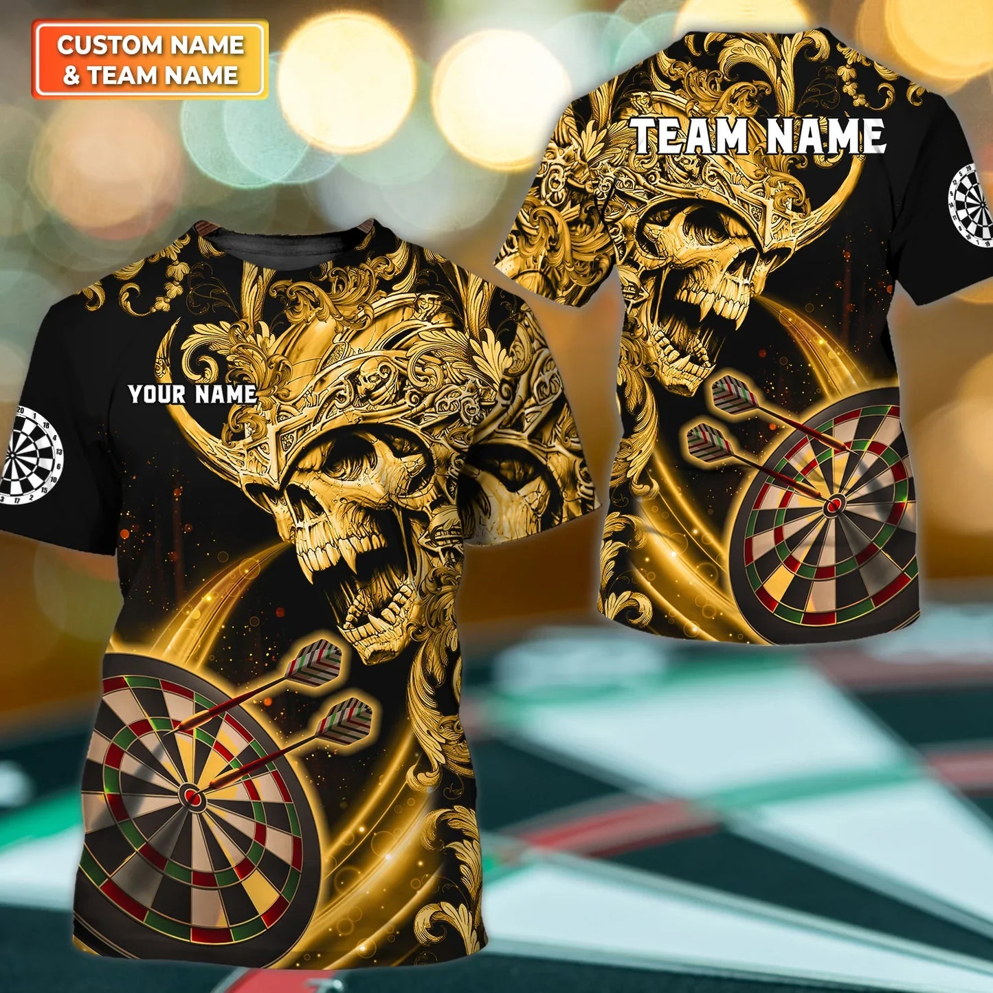 Personalized Name Darts Skull Gold All Over Printed Unisex Shirt