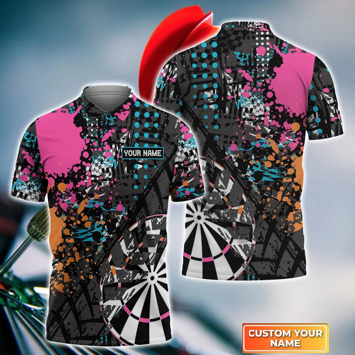 Darts Colorful Personalized Name 3D Polo Shirt For Darts Player