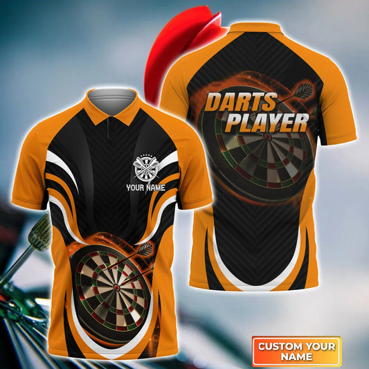 Darts Orange SH Personalized Name 3D Polo Shirt For Darts Player, Dart Team Shirts