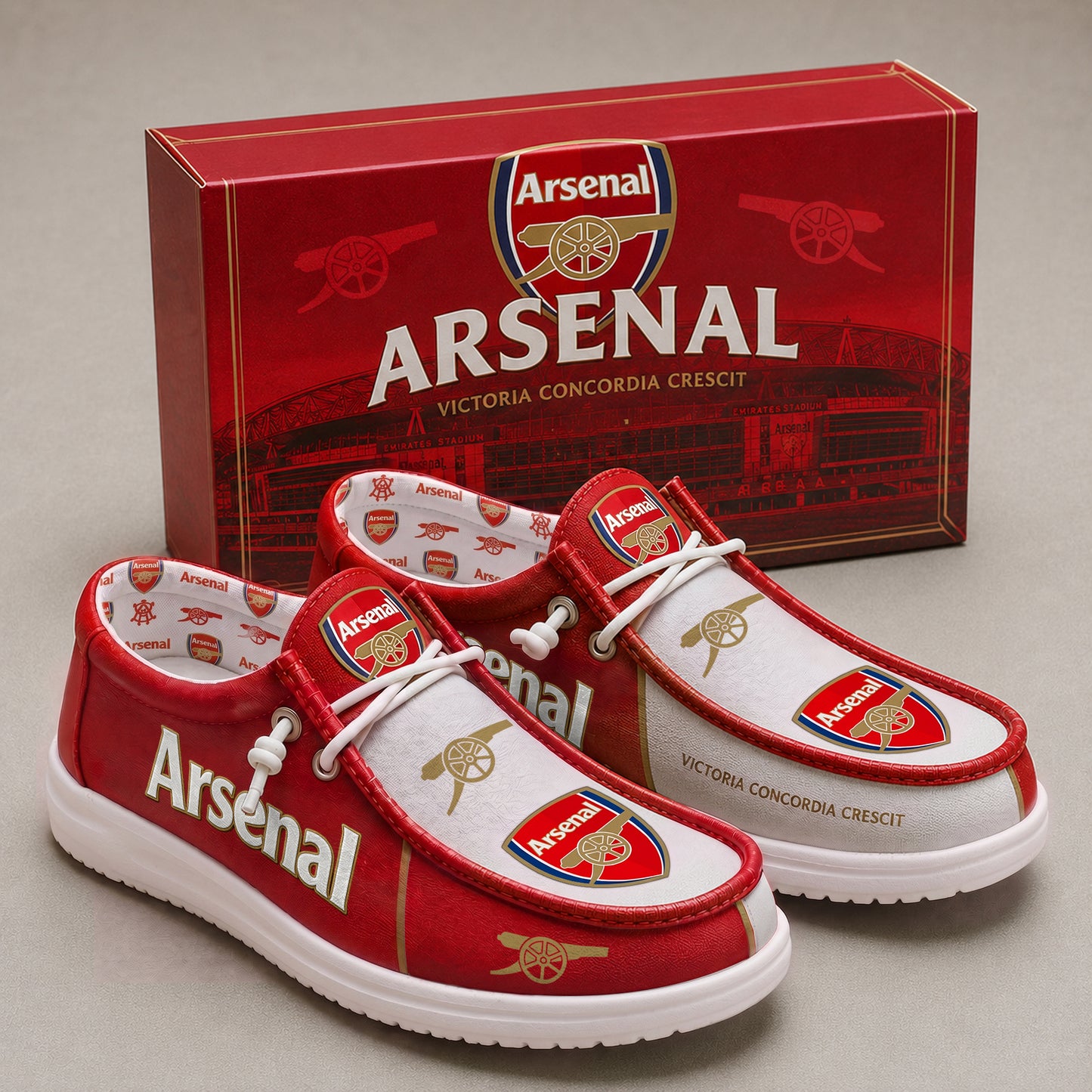 Arsenal FC Victoria Concordia Crescit Dude Shoes