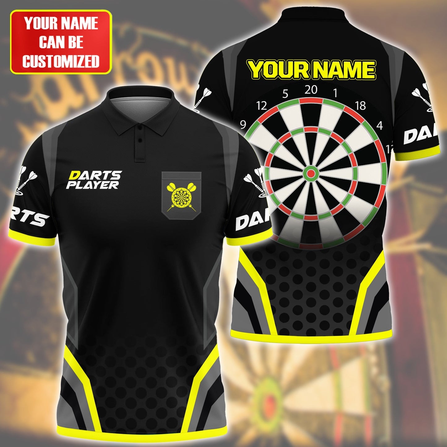 Personalized Name Darts Player All Over Printed Unisex Shirt Yellow Version P050404