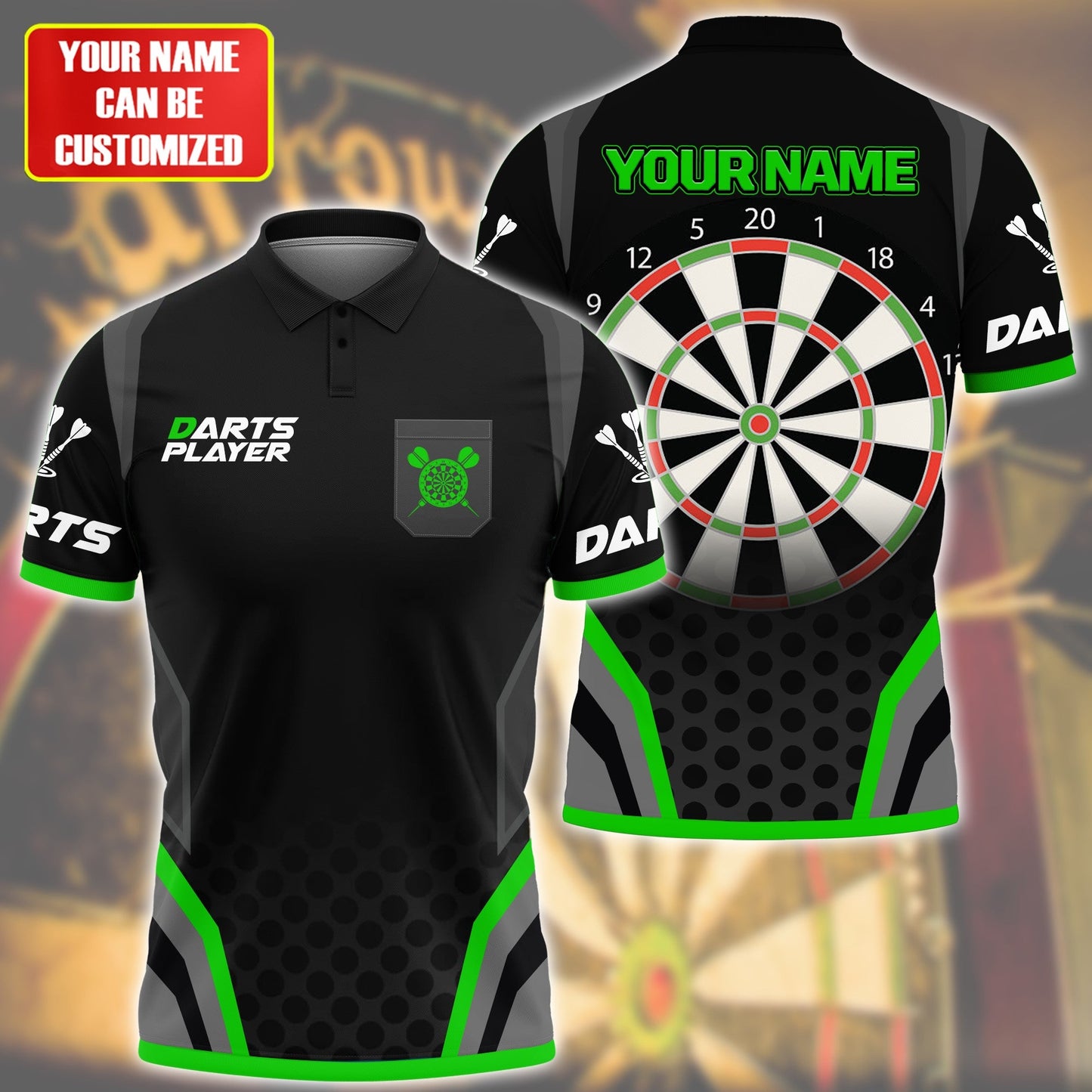 Personalized Name Darts Player All Over Printed Unisex Shirt Green Version P050404