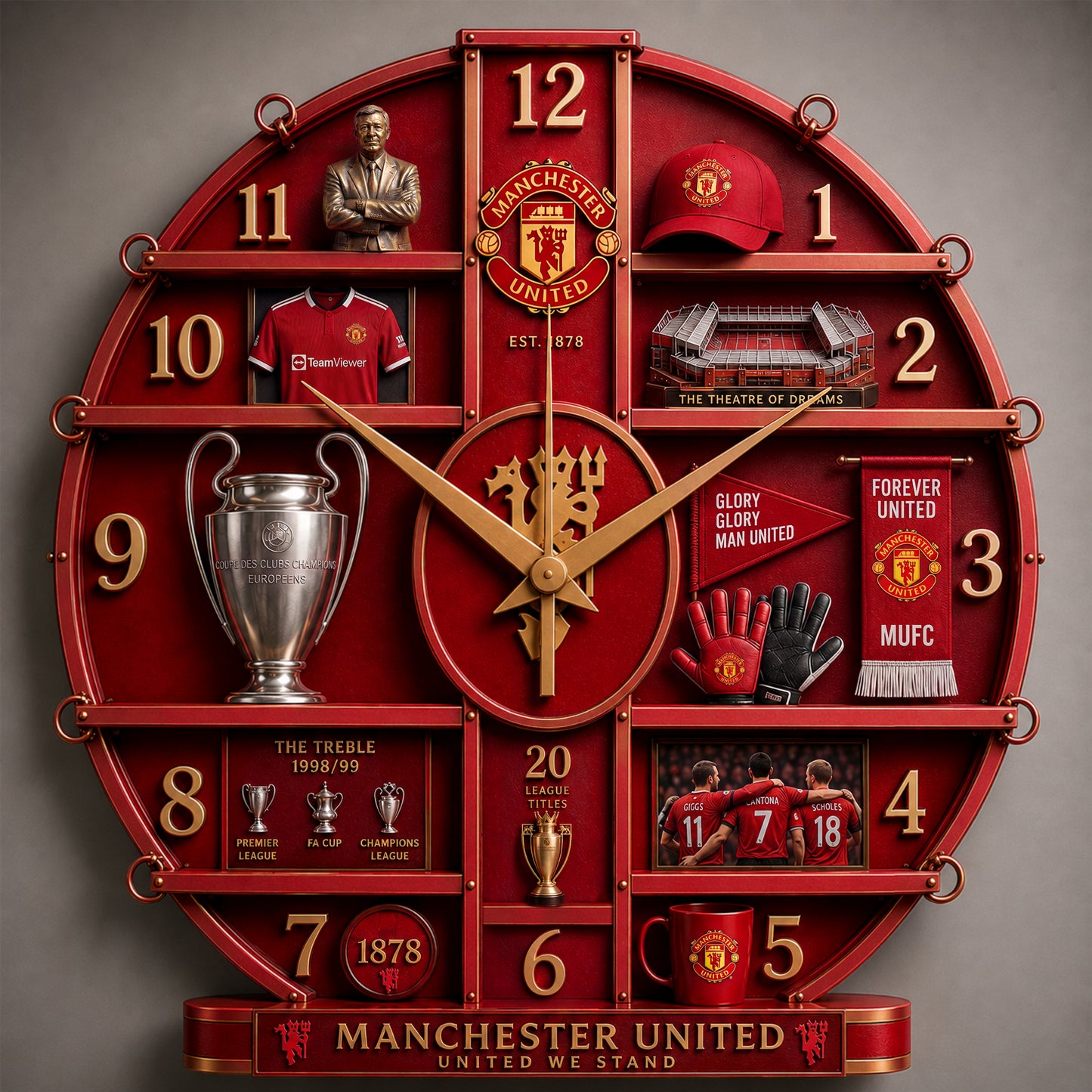 M.U FC Forever Red 3D Visual Effect Acrylic Wall Clock