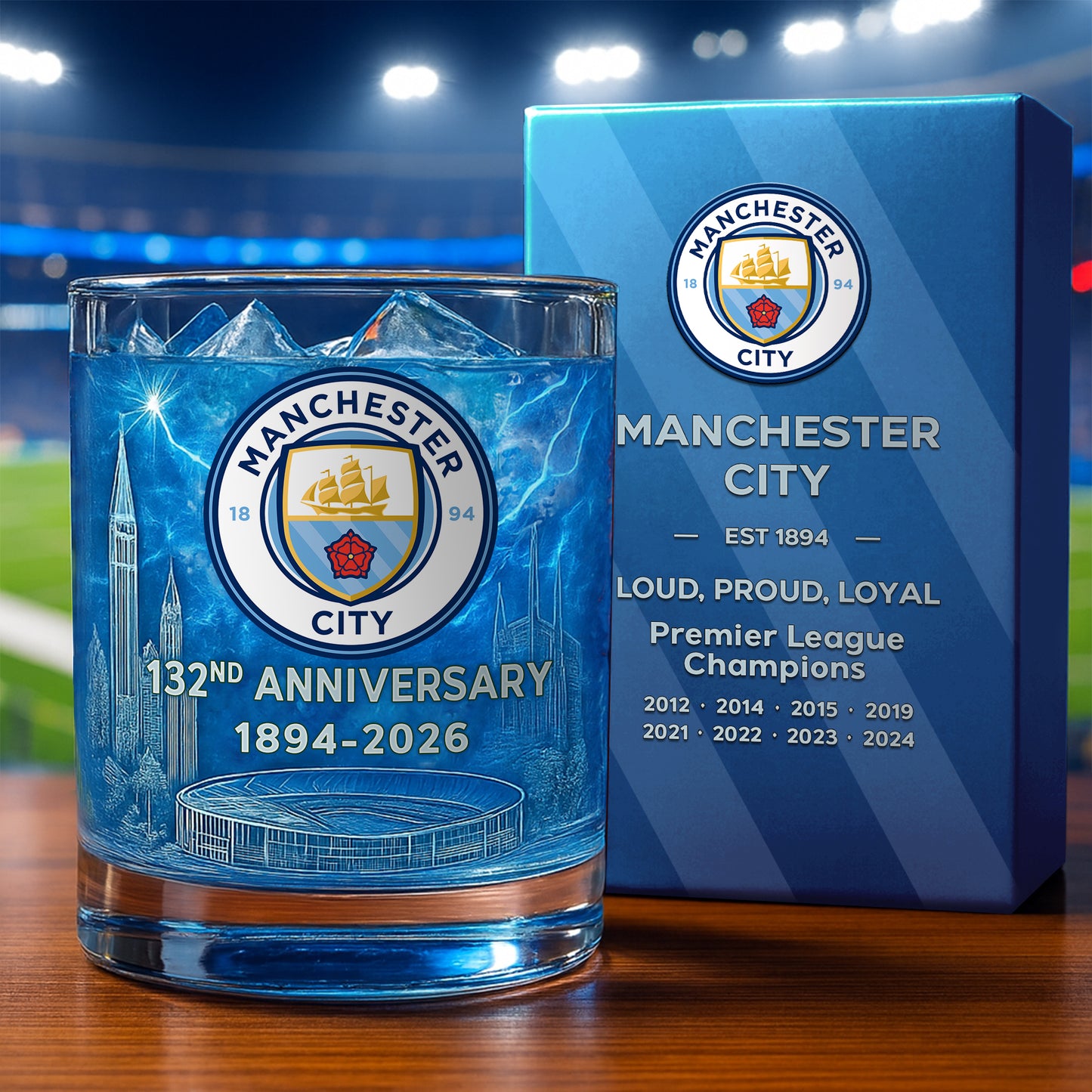 Man City 132 Years Anniversary Whisky , Whiskey Glass , Holiday Gift