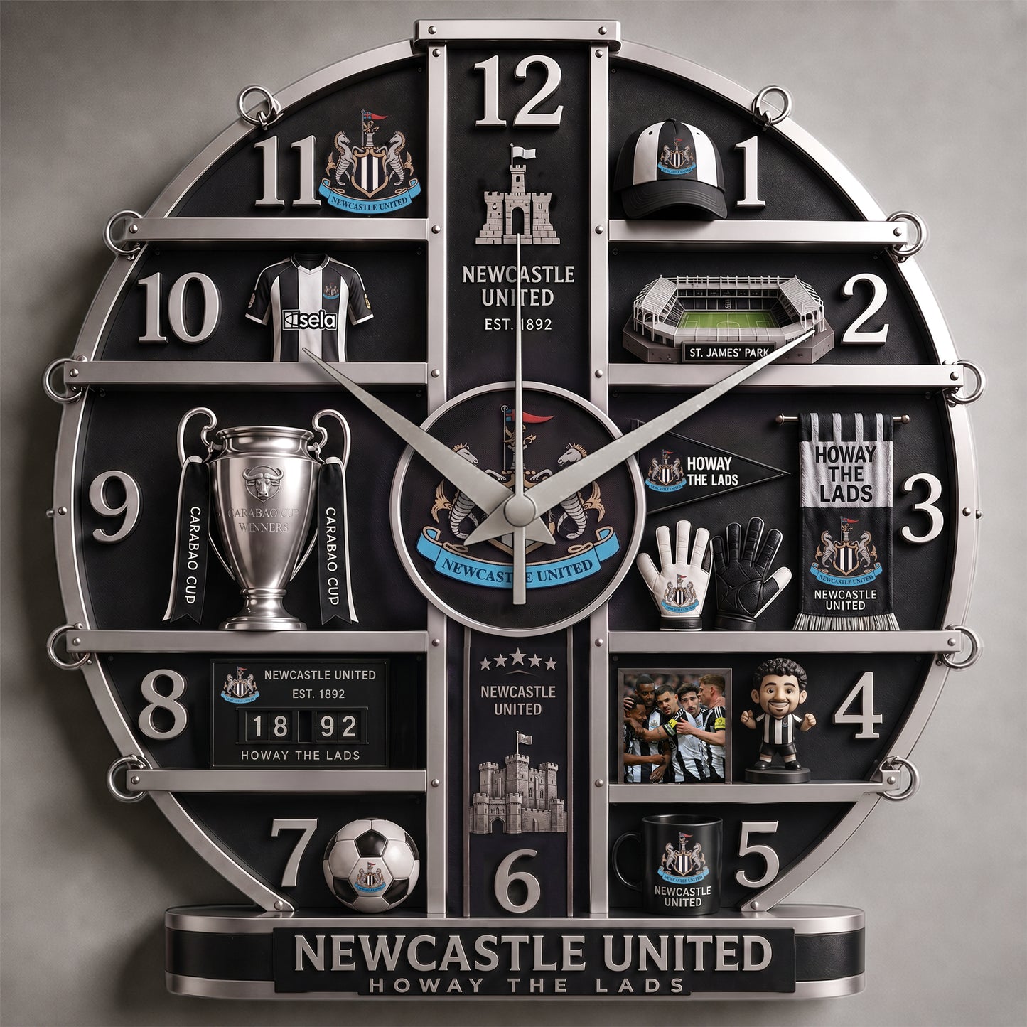 Newcastle United History 3D Visual Effect Acrylic Wall Clock