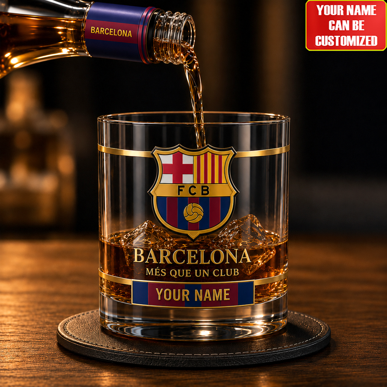 Personalized Barcelona FC Whiskey Glass, Holiday Gifts , Custom Gifts