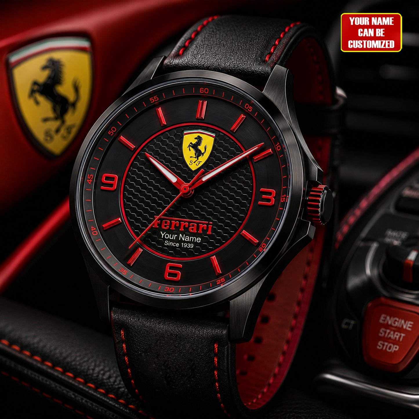 Personalized Fr Est.1939 Luxury Leather Strap Watch