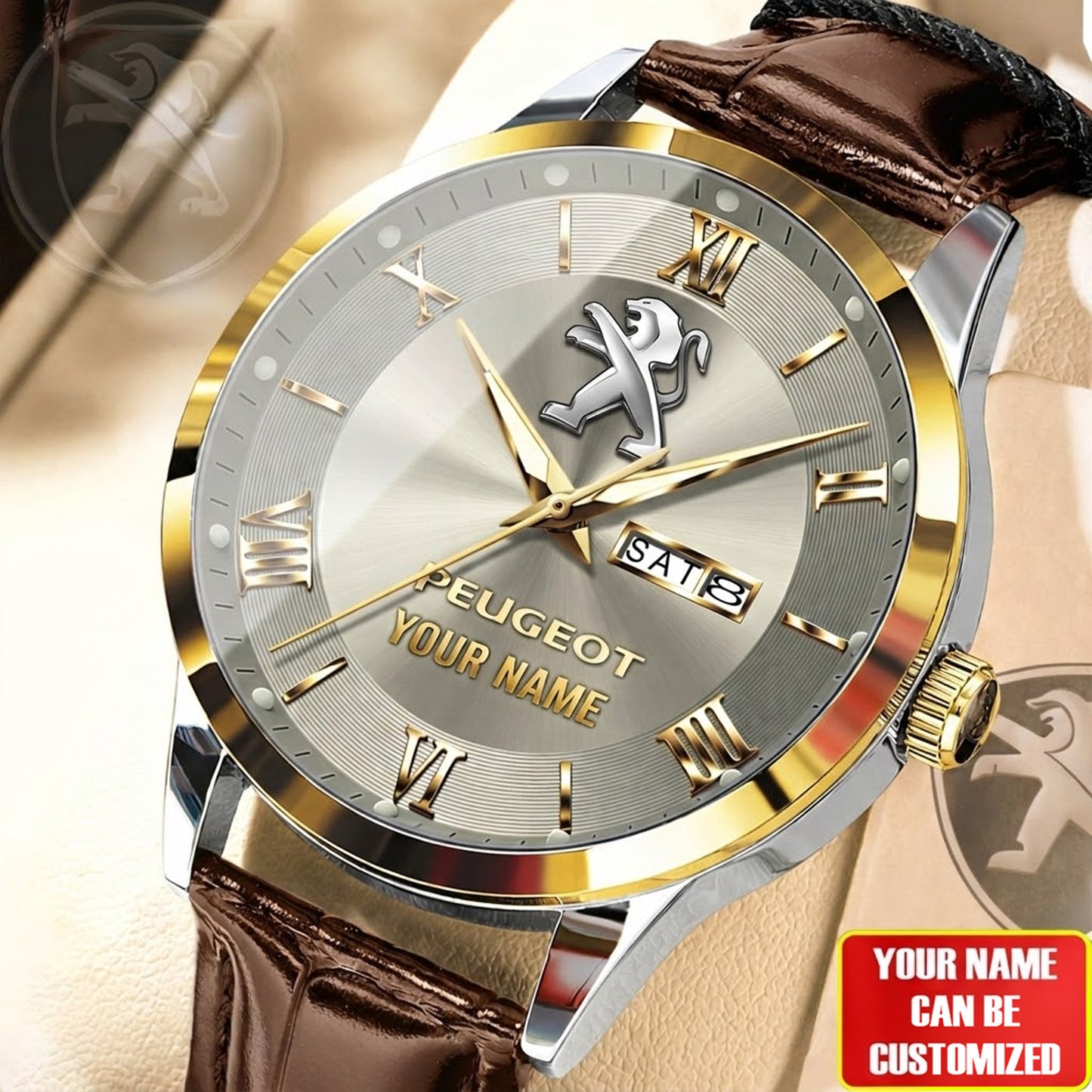 Personalized Peuge Luxury Leather Strap Watch