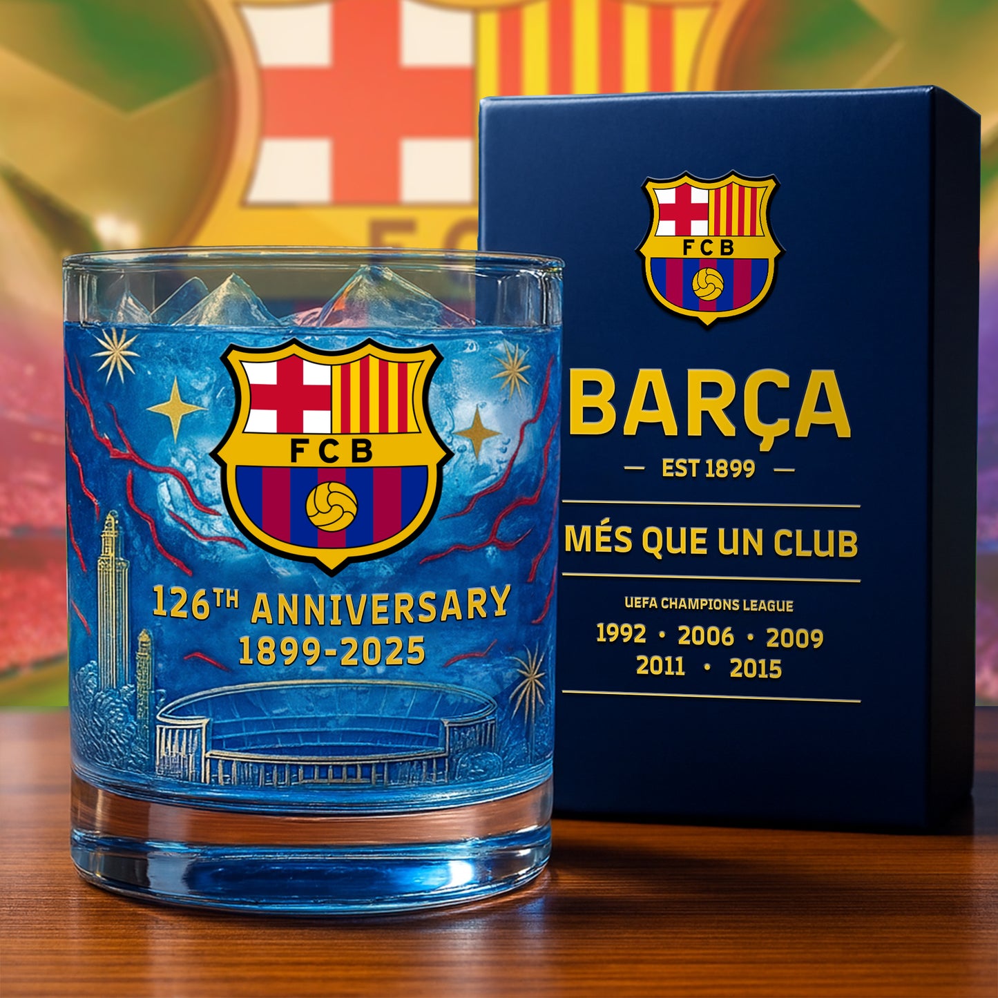 Personalized Barca 126 Years Anniversary Whisky , Barcelona Whiskey Glass