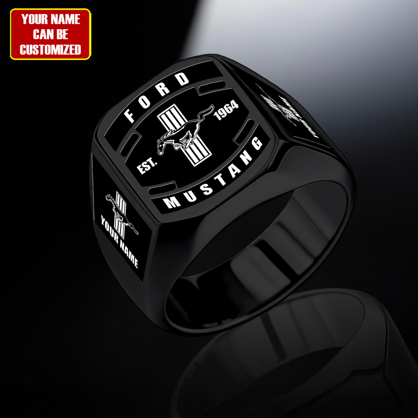 F Mustang Custom Name Classic Design Ring