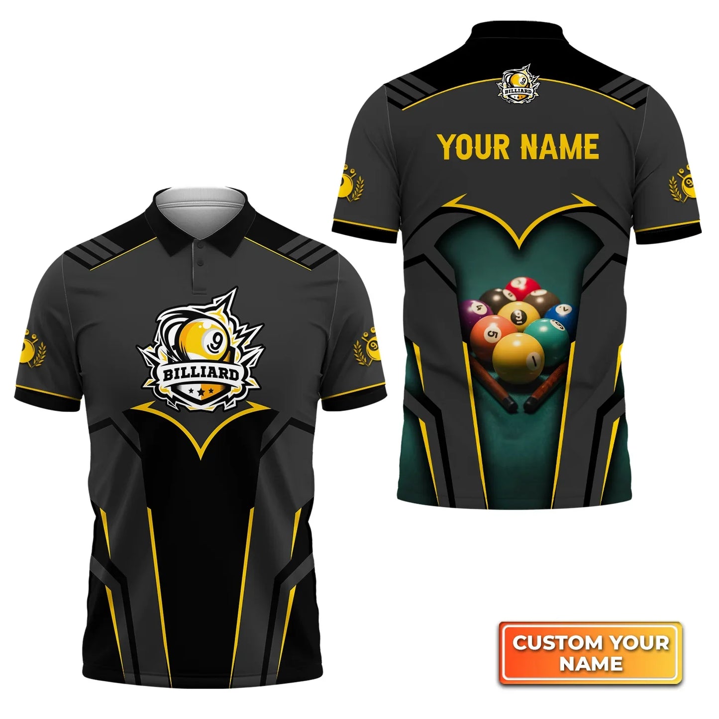 Personalized Name Billiard Pool 9 Ball Badge 3D Shirt For Billiard Players
