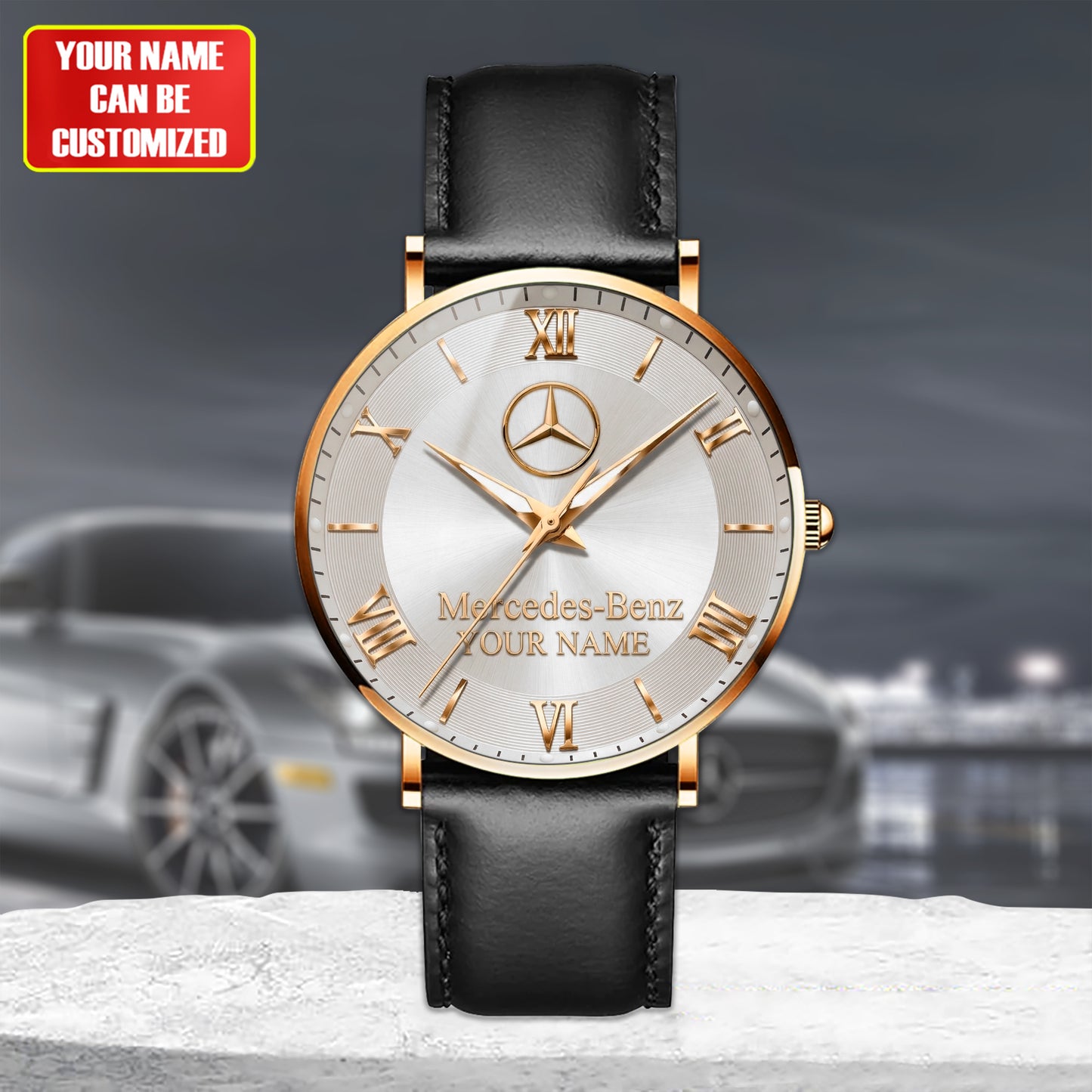 Personalized Merc Elegant Leather Strap Watch