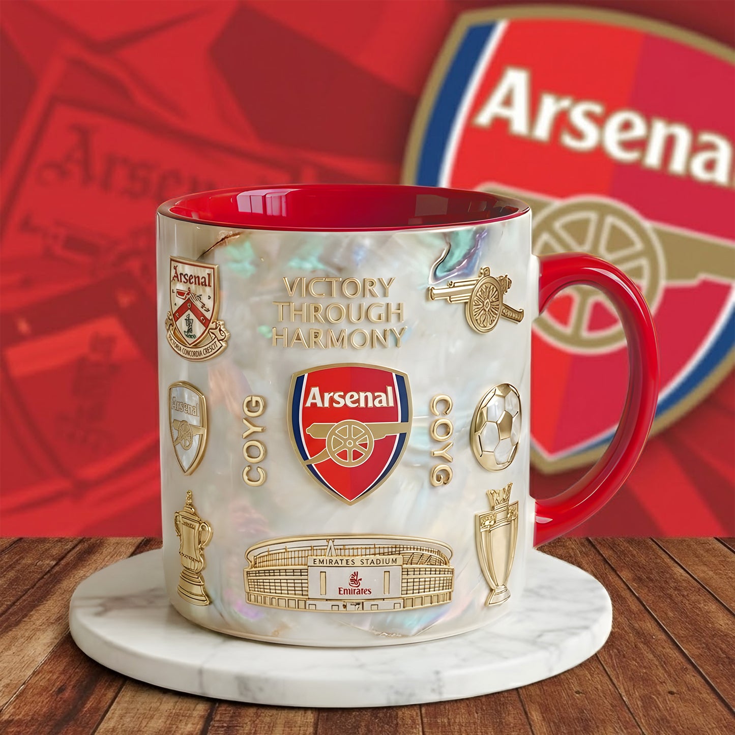 Arsenal FC Dream Accent Mug , Cream Mug Gifts , Holiday Gifts