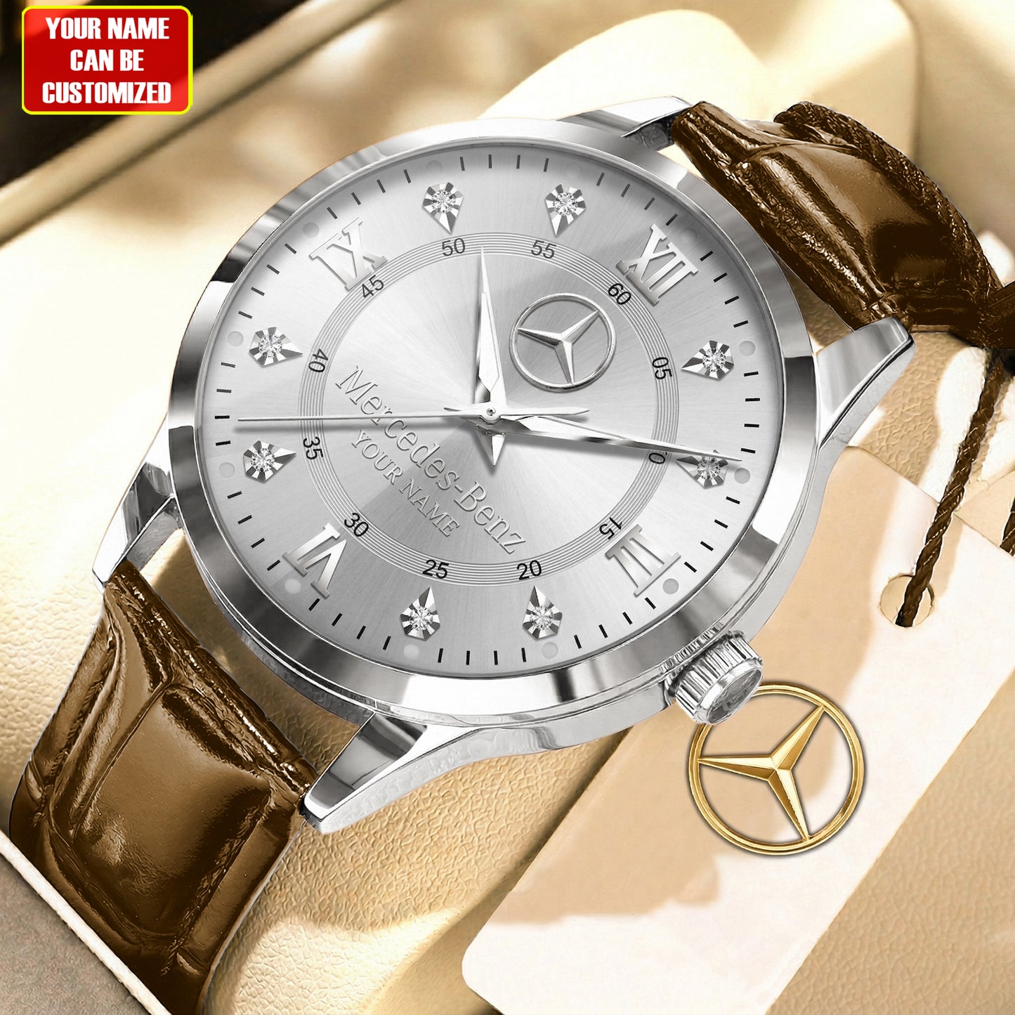 Personalized Merc Elegant Leather Strap Watch V2