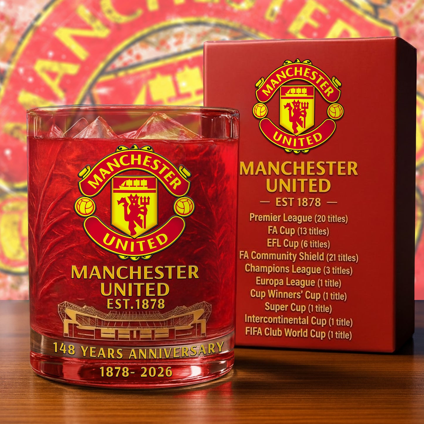 Personalized MU FC 148 Years Anniversary Whisky , MU Whiskey Glass, Holiday Gifts V4