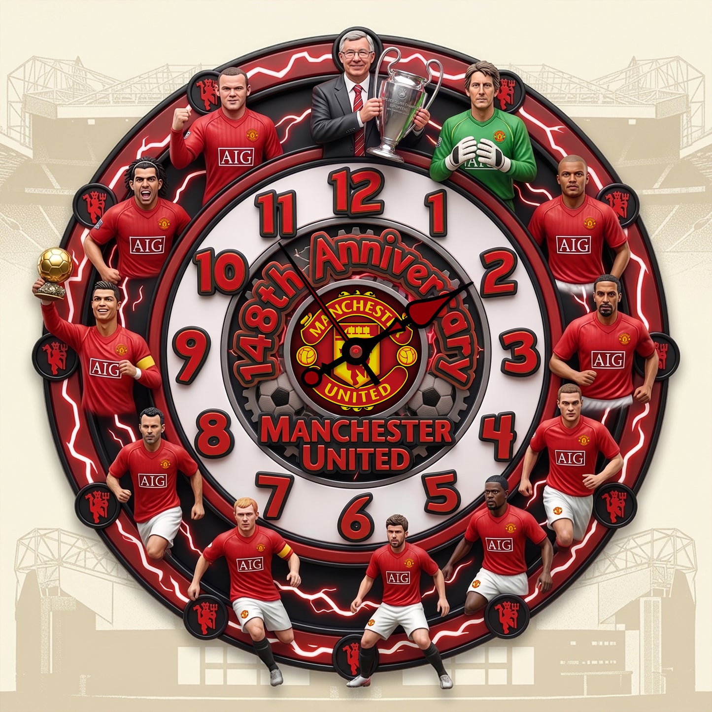 MU FC Legacy Home Decorative 3D Visual Effect Acrylic Wall Clock (1878-2026)