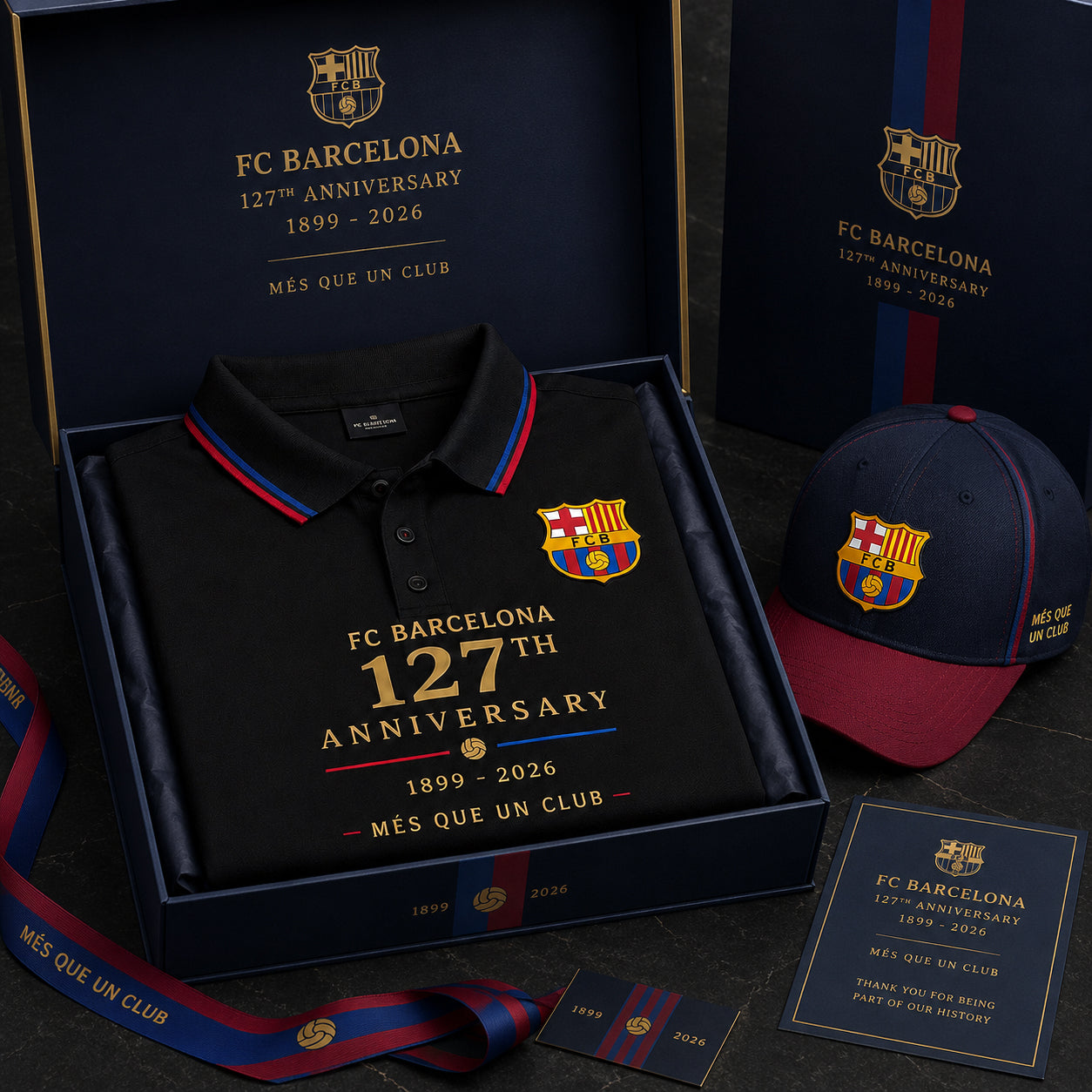 Personalized Barca FC 127TH Anniversary Sport Polo Shirt ( Included Cap )